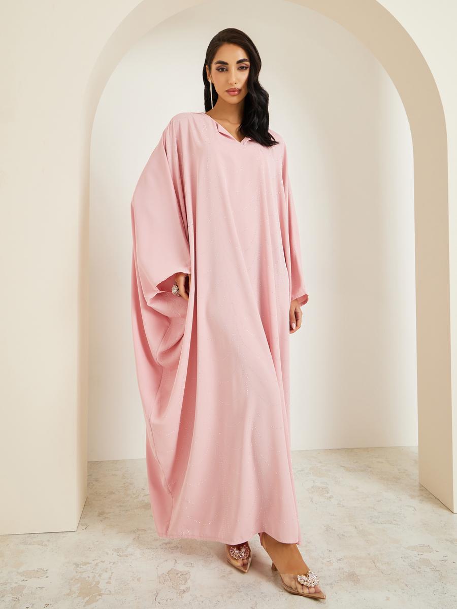 Styli Women Pink Embellished Maxi Kaftan-women-arabicclothing-kaftan-image-1