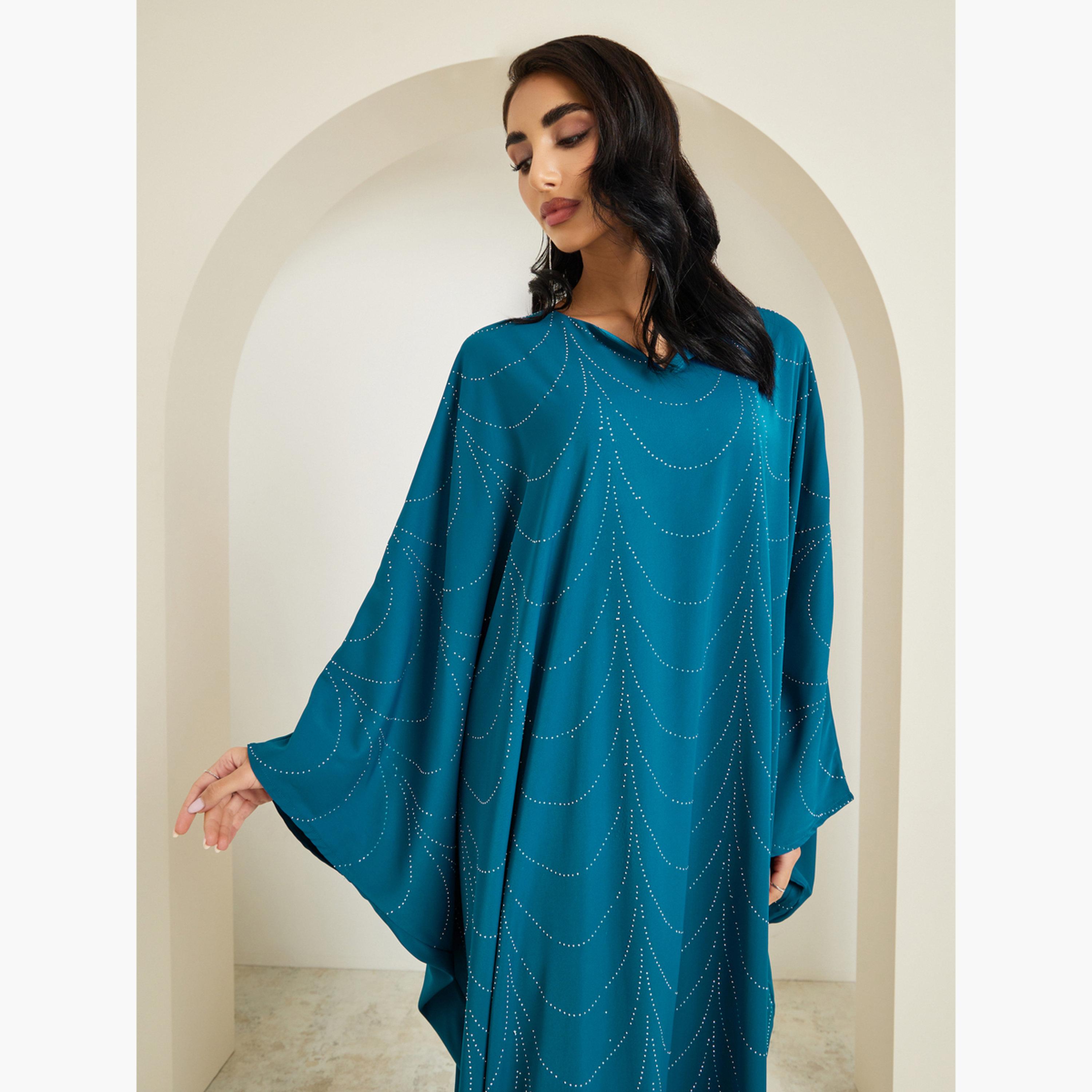 Styli Women Teal Embellished Maxi Kaftan-women-arabicclothing-kaftan-image-2