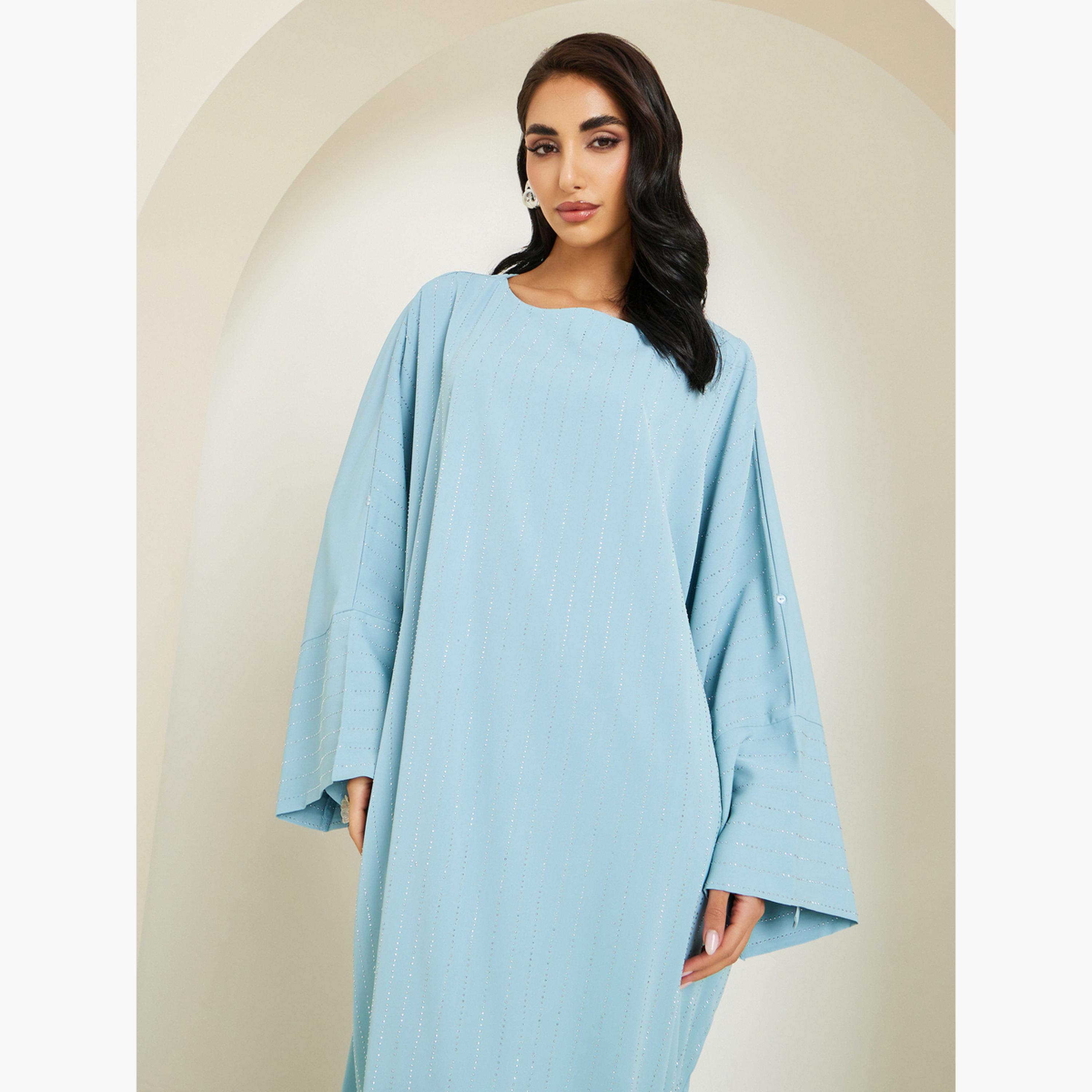 Styli Women Blue Embellished Maxi Jalabiya-women-arabicclothing-jalabiyas-image-2