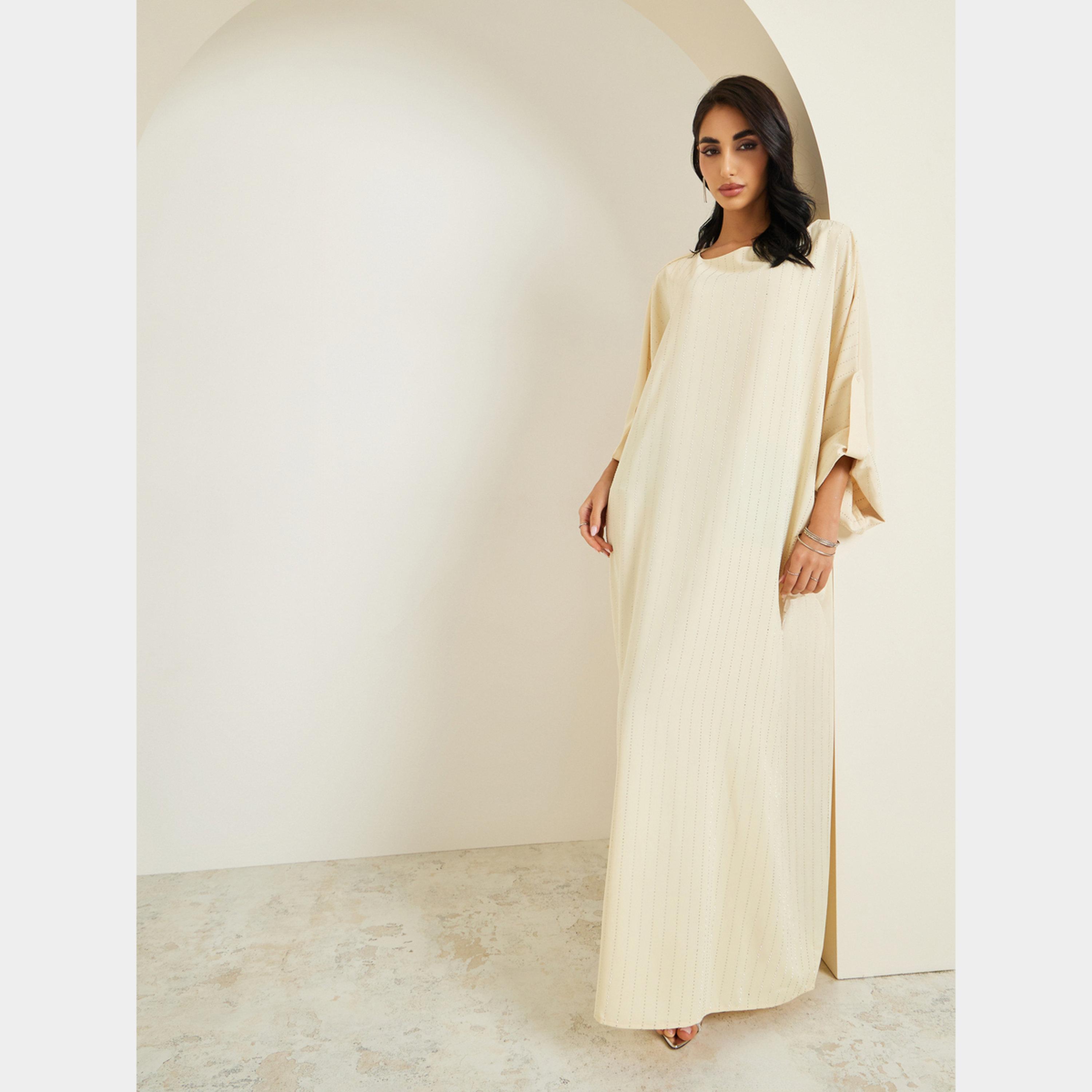 Styli Women Yellow Embellished Maxi Jalabiya-women-arabicclothing-jalabiyas-image-1