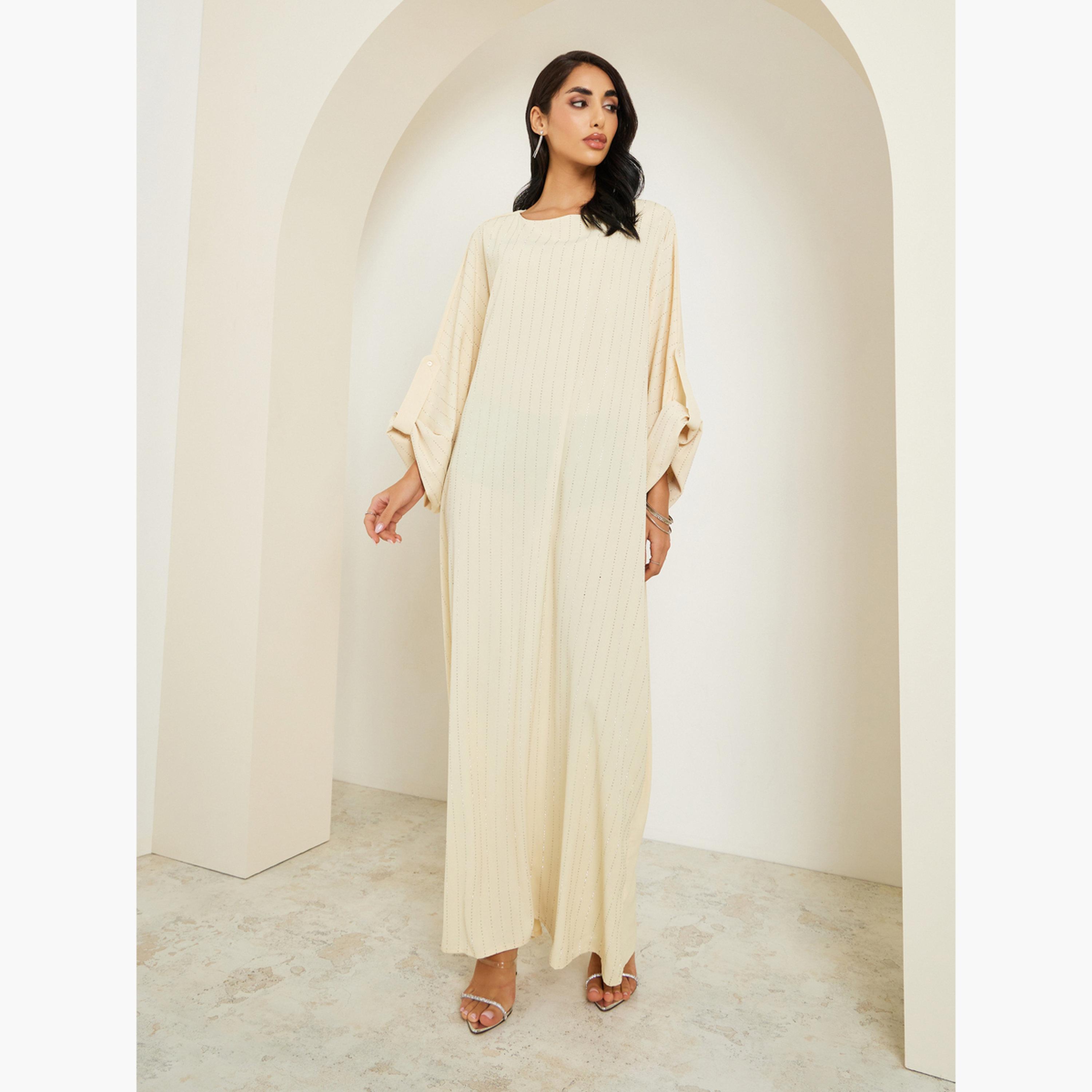 Styli Women Yellow Embellished Maxi Jalabiya-women-arabicclothing-jalabiyas-image-3