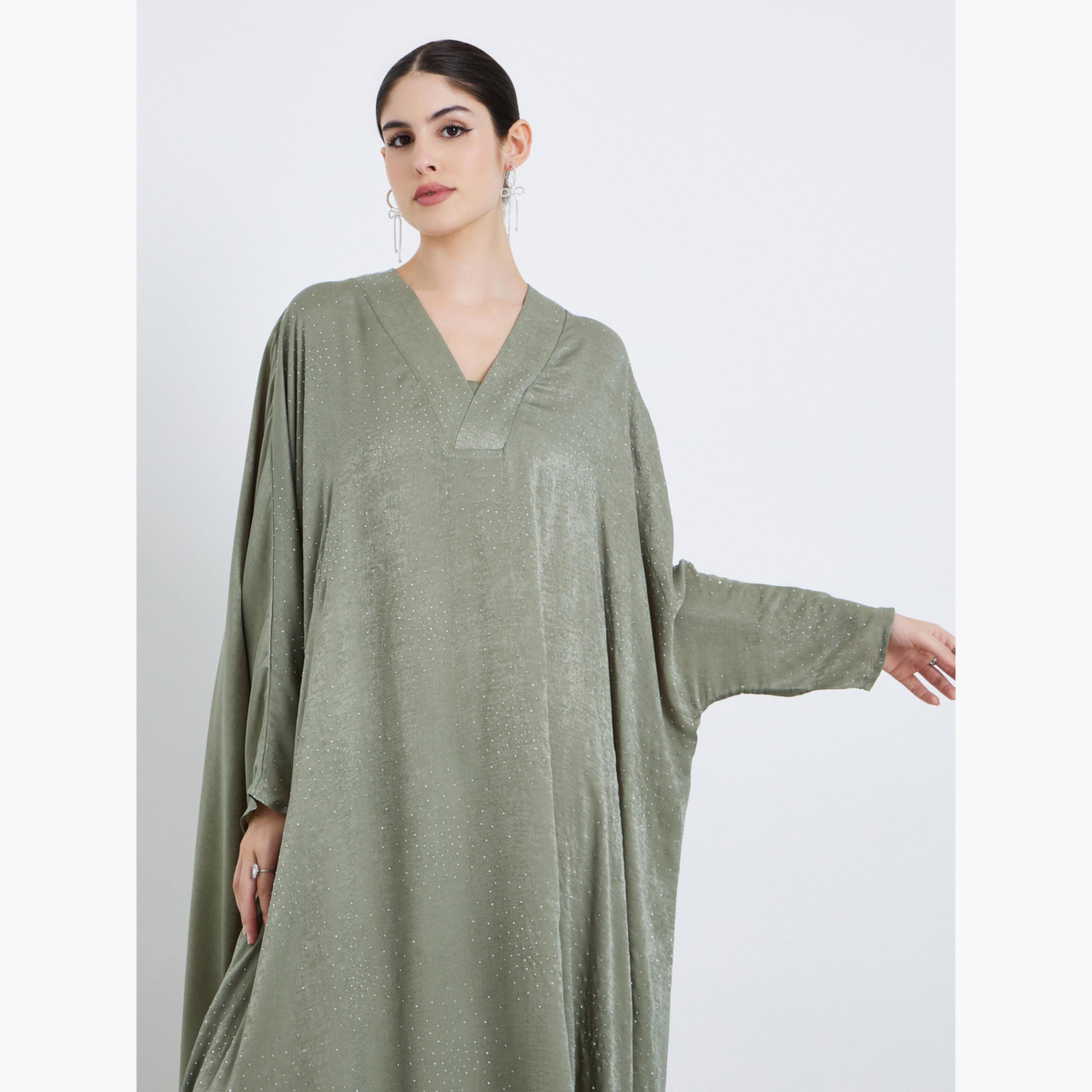 أميرة x ستايلي V جلابية ساتان بحافة واسعة وياقة-women-arabicclothing-jalabiyas-image-2