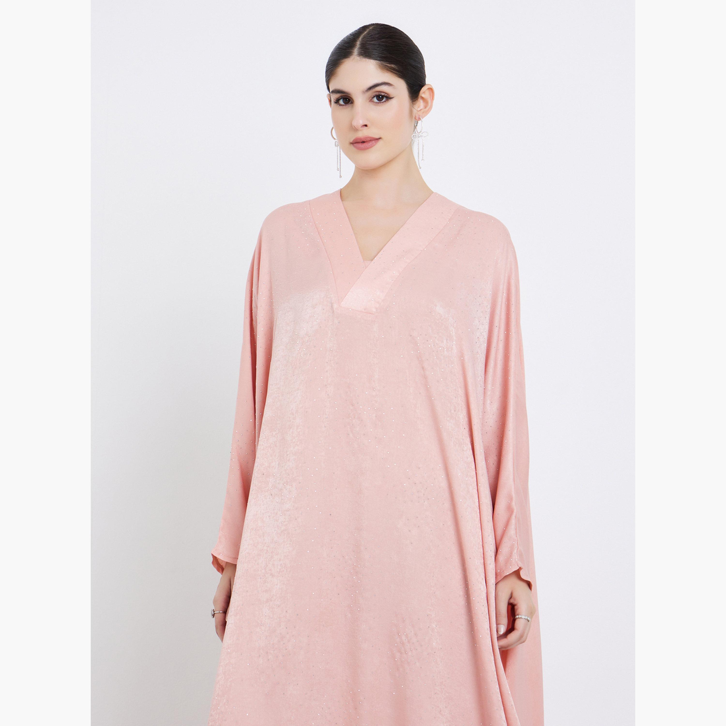 أميرة x ستايلي V جلابية ساتان بحافة واسعة وياقة-women-arabicclothing-jalabiyas-image-3