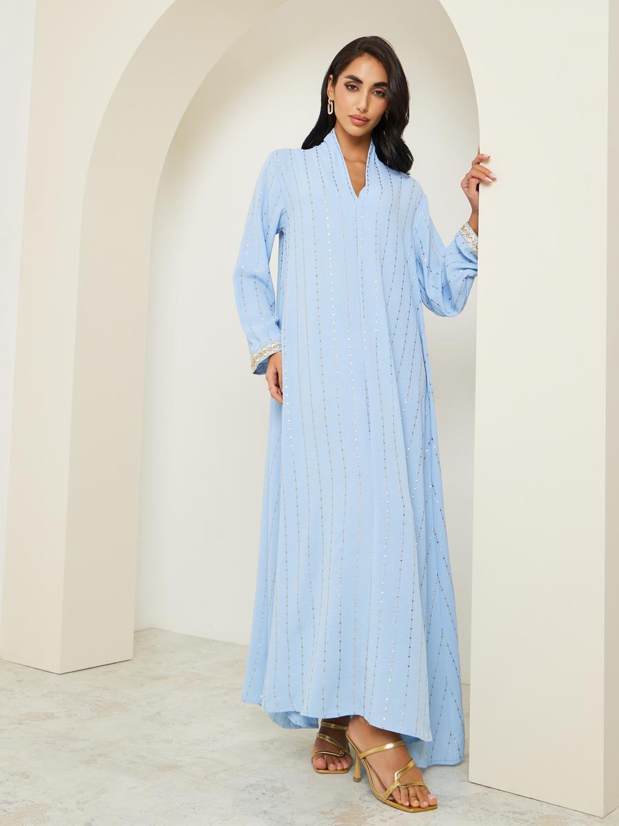 Amirah X Styli Women Foil Print Jalabiya with Lace Sleeve-women-arabicclothing-jalabiyas-image-3