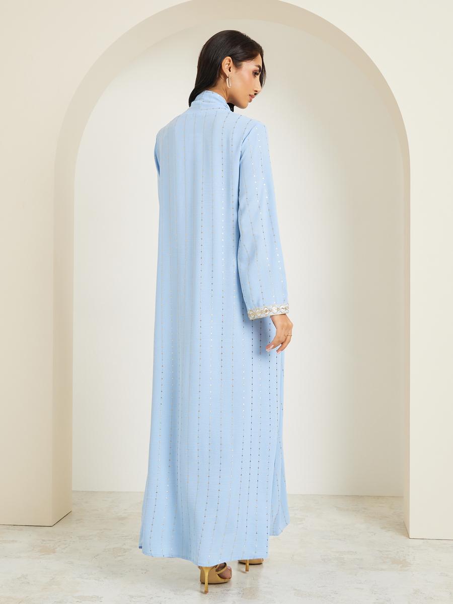 Amirah X Styli Women Foil Print Jalabiya with Lace Sleeve-women-arabicclothing-jalabiyas-image-4