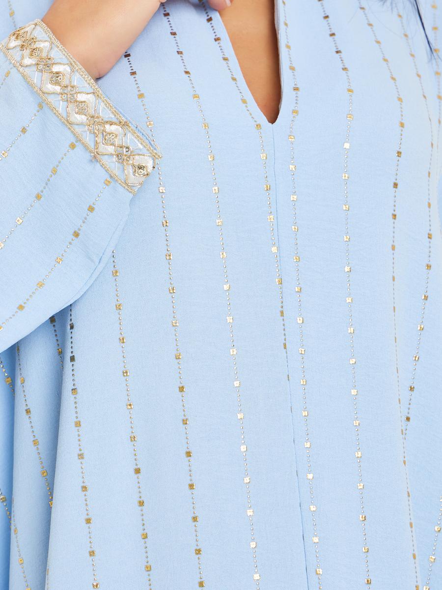 Amirah X Styli Women Foil Print Jalabiya with Lace Sleeve-women-arabicclothing-jalabiyas-image-5