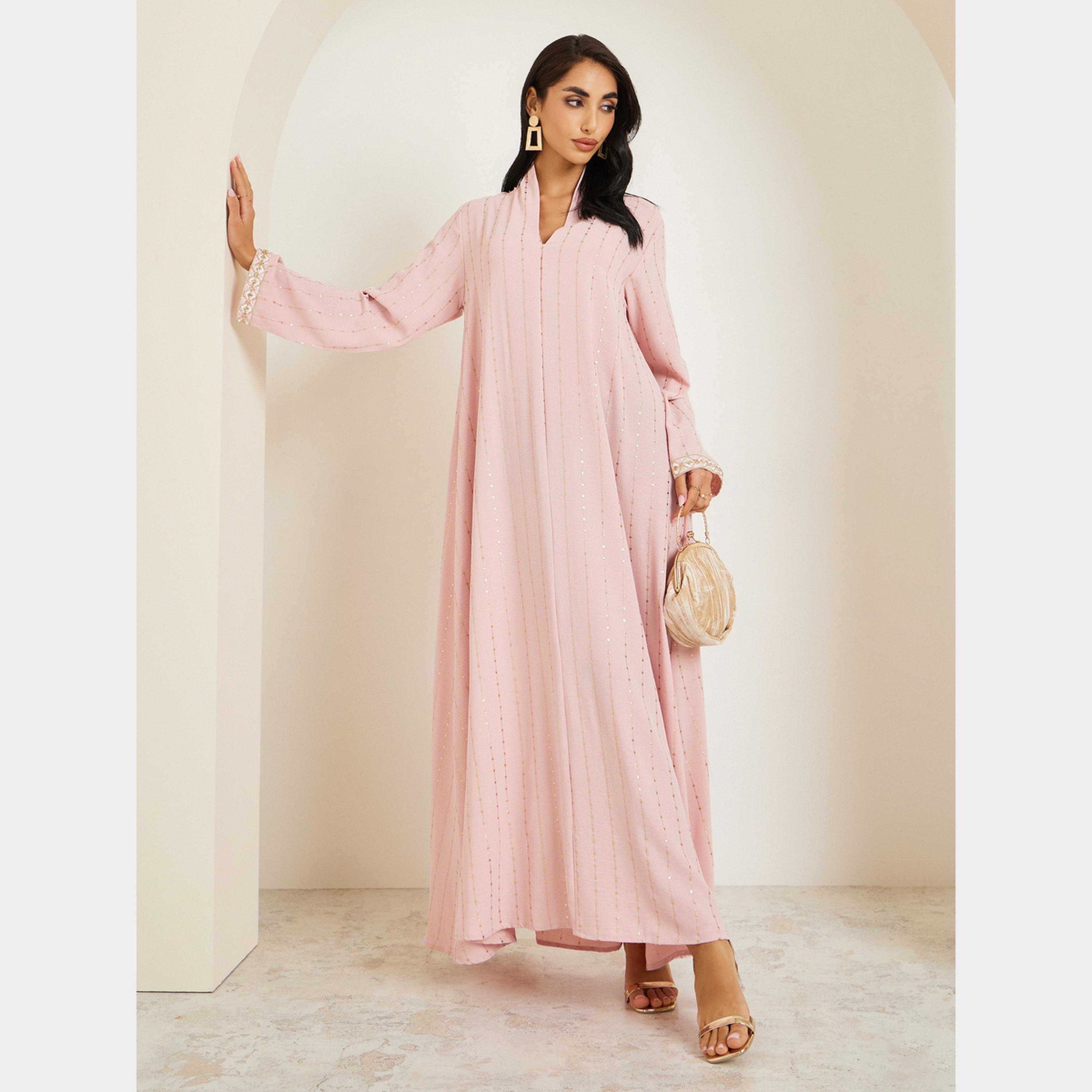 أميرة x ستايلي جلابية بطبعة فويل وأكمام دانتيل-women-arabicclothing-jalabiyas-image-1