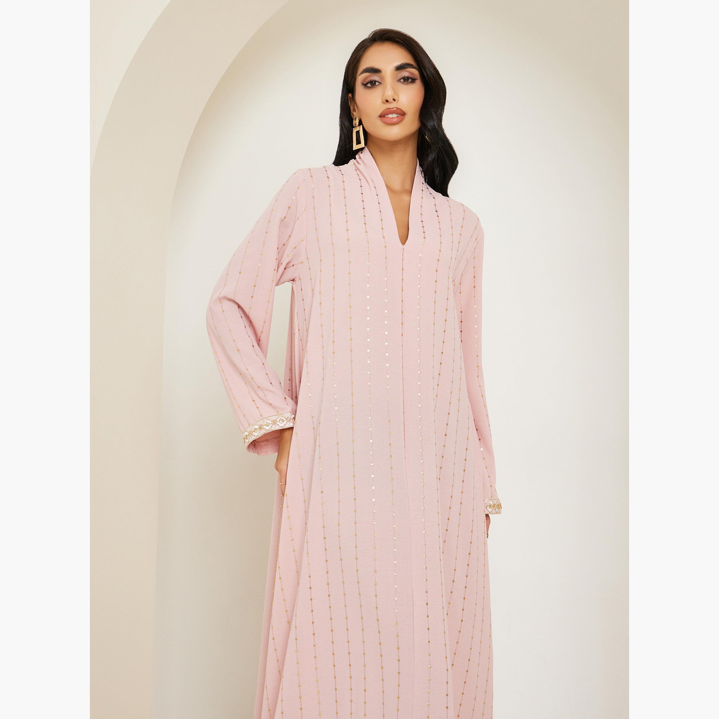أميرة x ستايلي جلابية بطبعة فويل وأكمام دانتيل-women-arabicclothing-jalabiyas-image-2