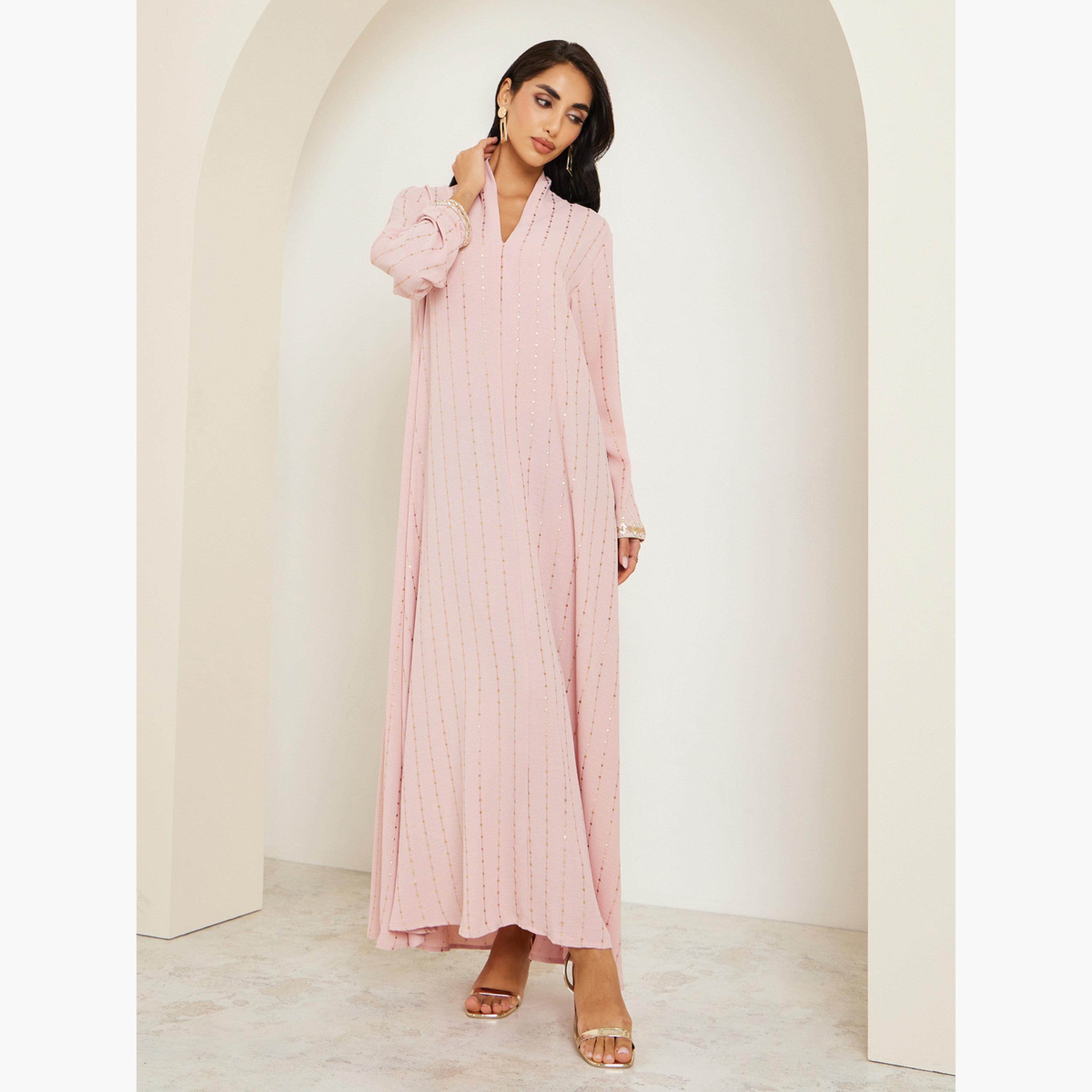 أميرة x ستايلي جلابية بطبعة فويل وأكمام دانتيل-women-arabicclothing-jalabiyas-image-3