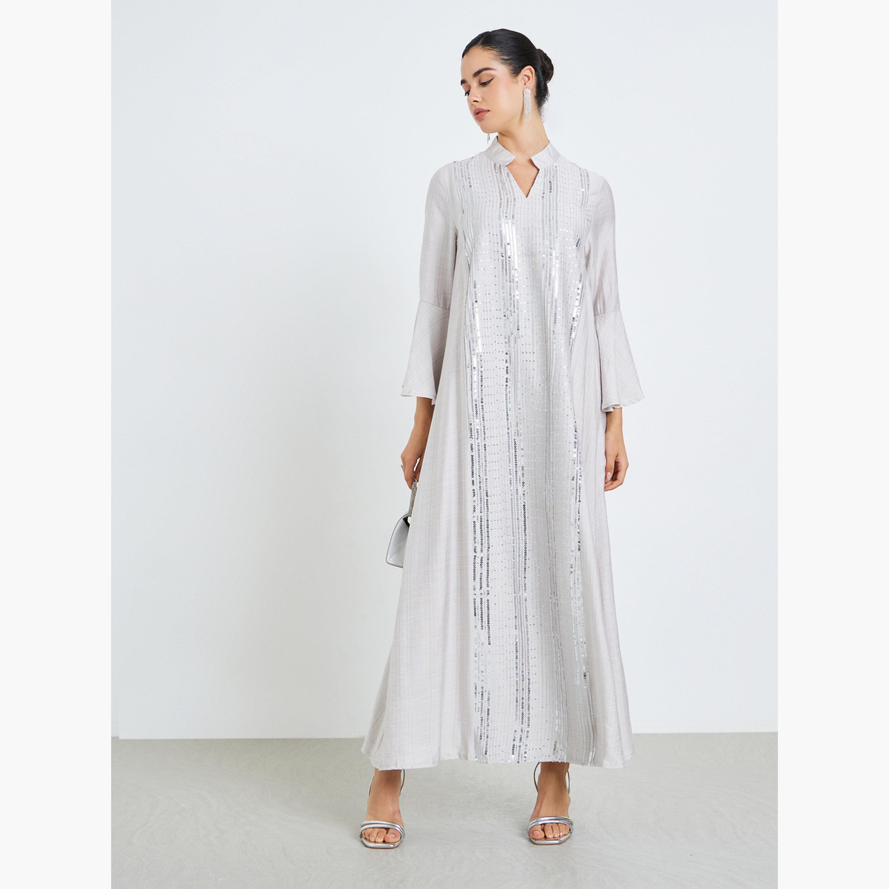 Styli Women Cream Sequin Embellishment Jalabiya-women-arabicclothing-jalabiyas-image-1