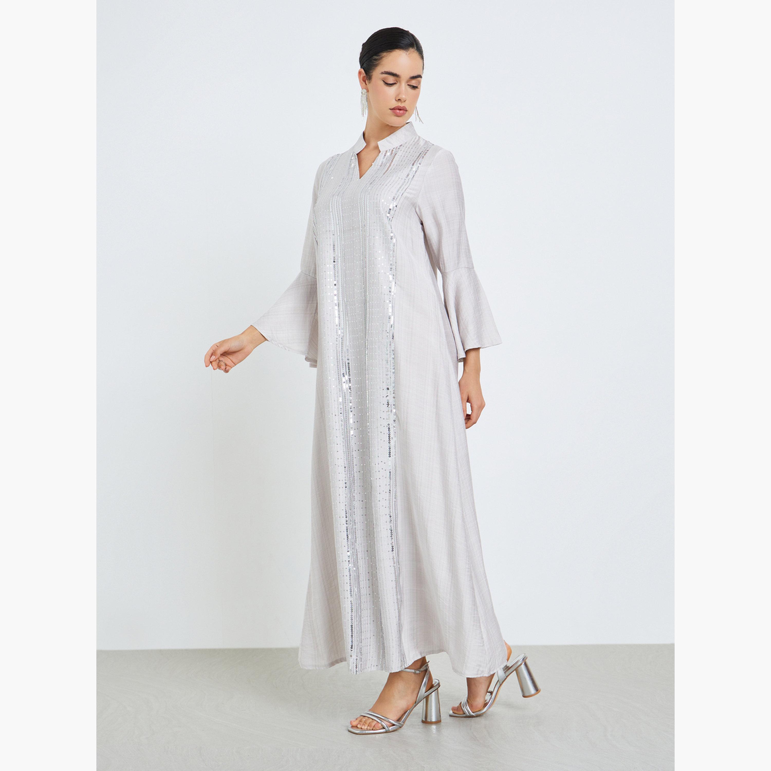 Styli Women Cream Sequin Embellishment Jalabiya-women-arabicclothing-jalabiyas-image-3