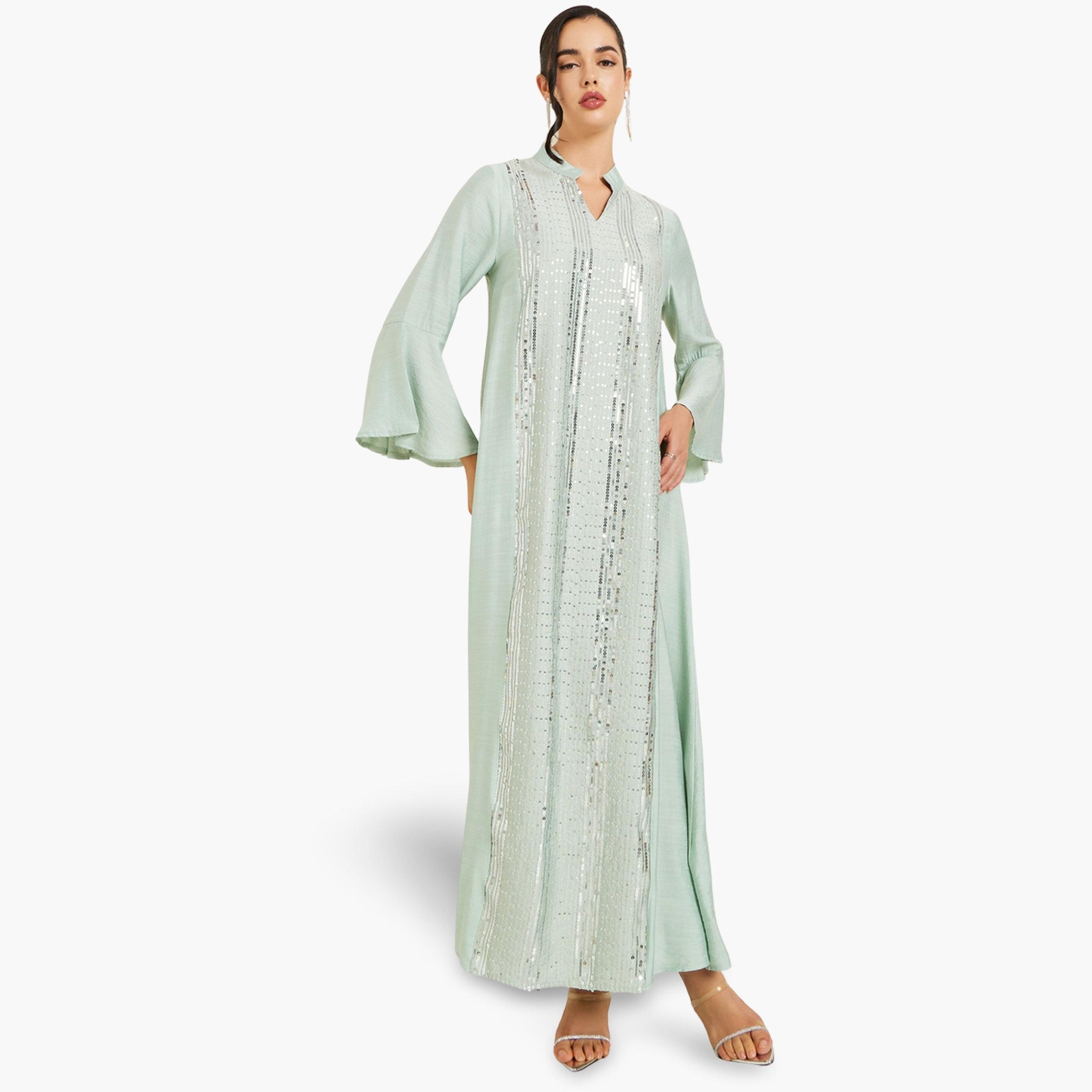 Styli Women Green Sequin Embellishment Jalabiya-women-arabicclothing-jalabiyas-image-1