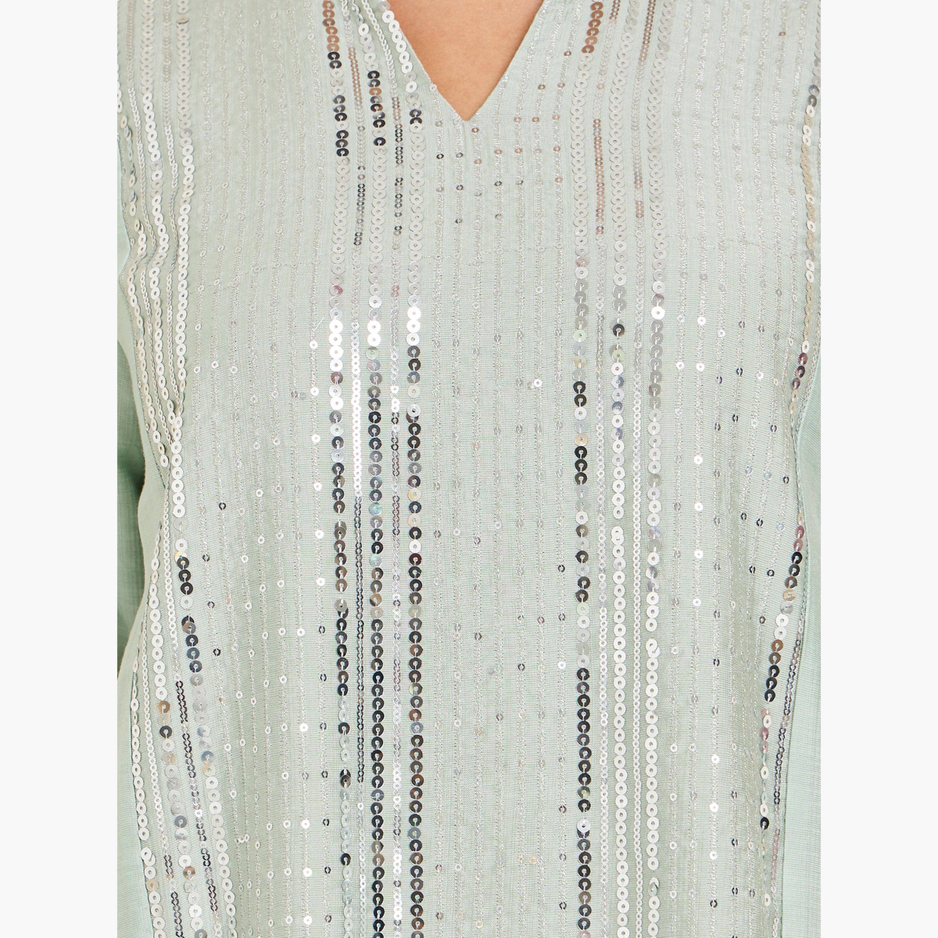 Styli Women Green Sequin Embellishment Jalabiya-women-arabicclothing-jalabiyas-image-4