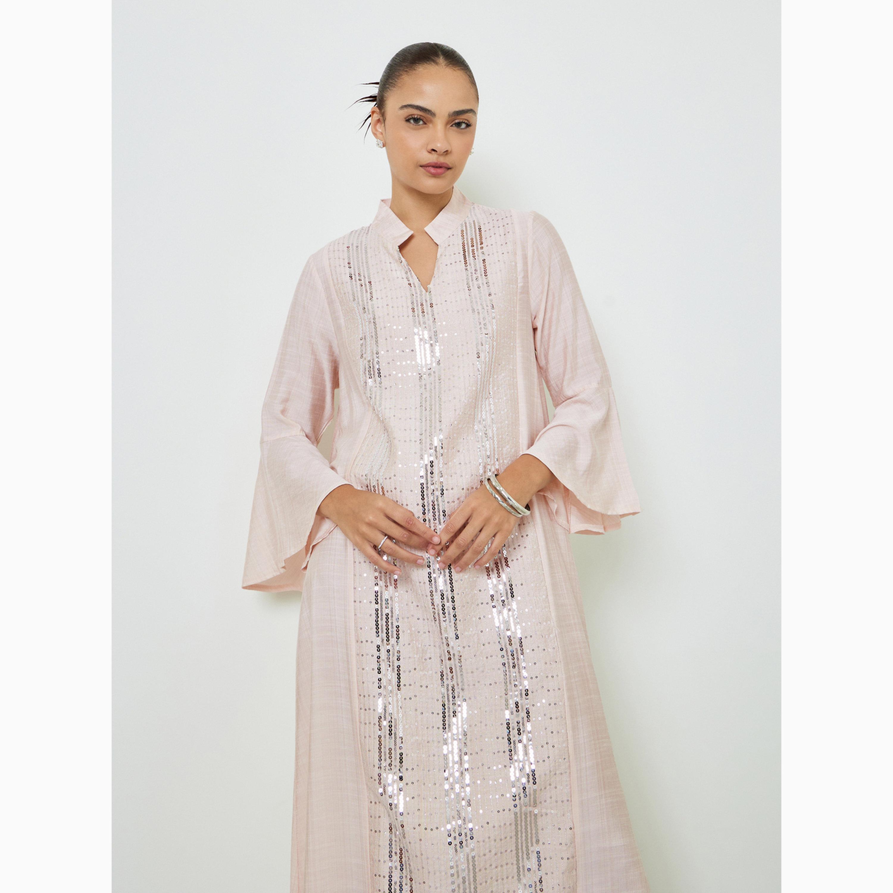 Amirah X Styli Light Pink Sequin Embroidered Jalabiya-women-arabicclothing-jalabiyas-image-2