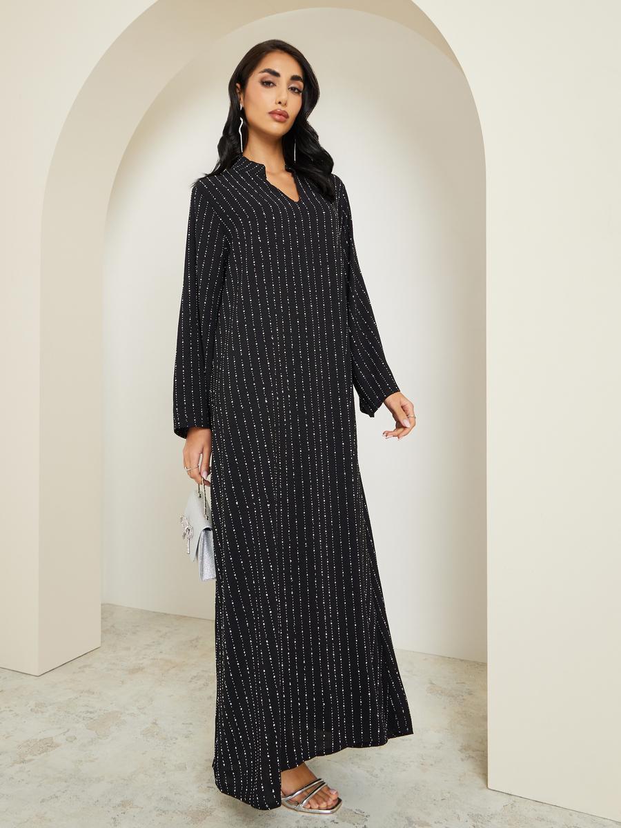 جلابية بياقة قائمة مزينة بالكريستال-women-arabicclothing-jalabiyas-image-1
