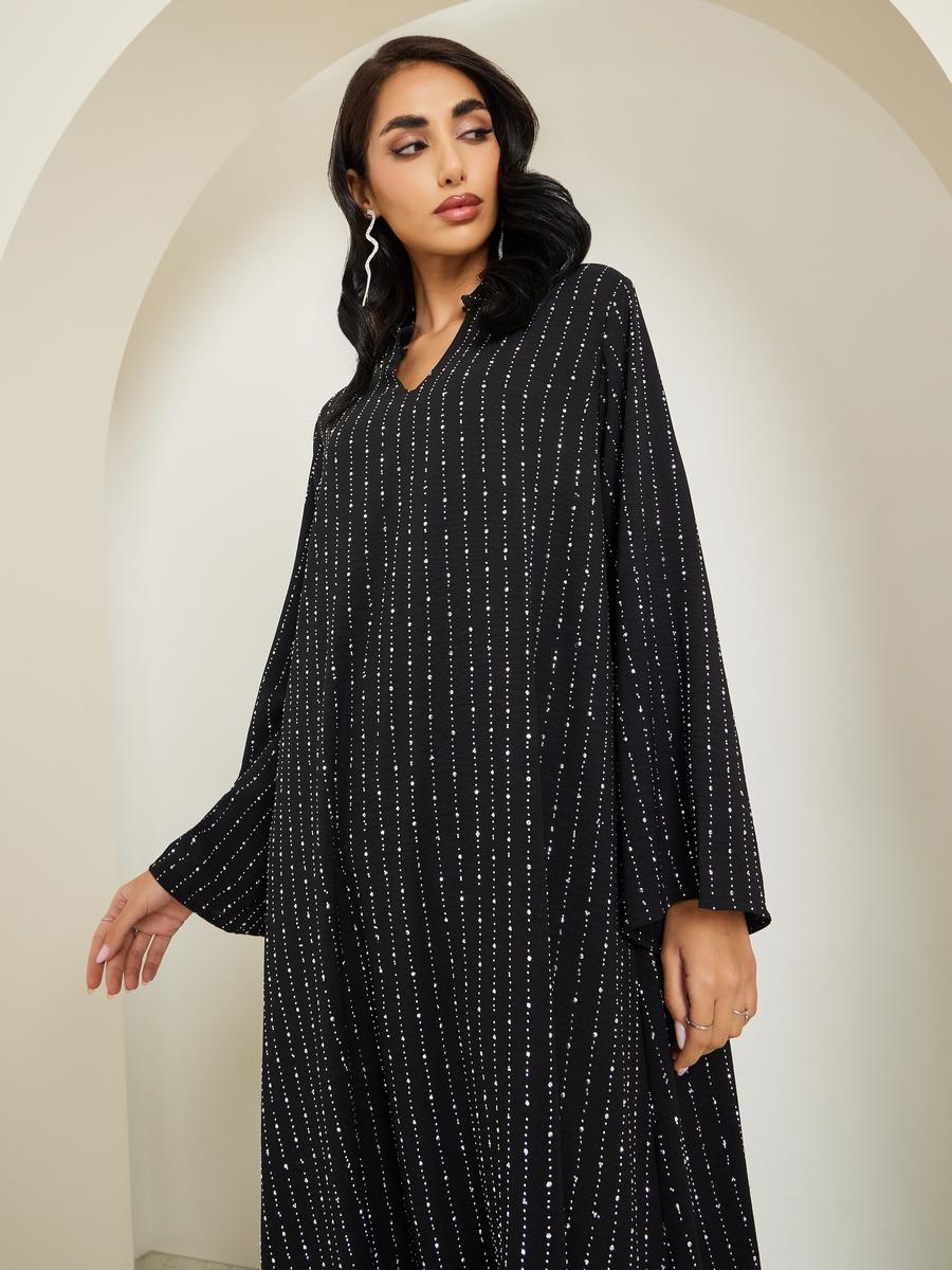 Styli Women Crystal Embellished Jalabiya with Stand Collar-women-arabicclothing-jalabiyas-image-2