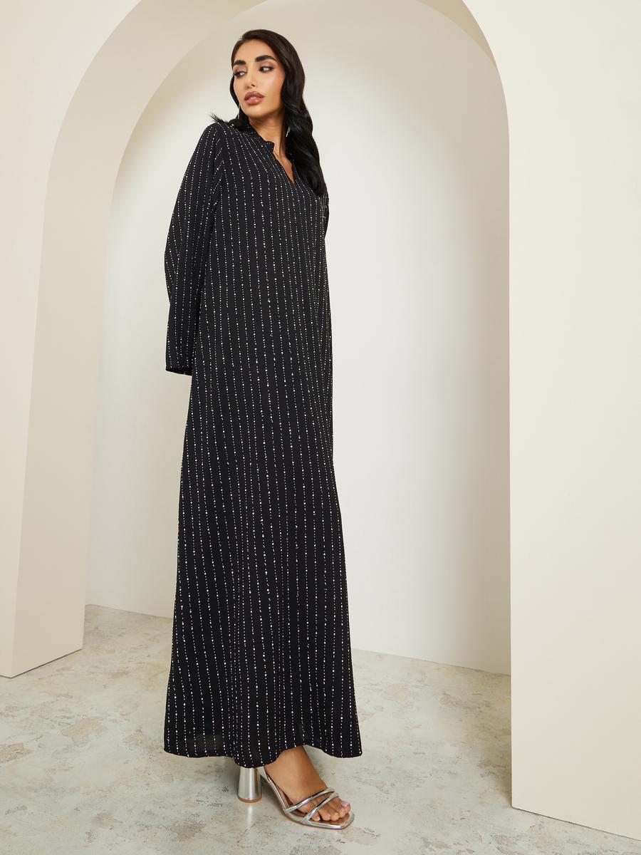 Styli Women Crystal Embellished Jalabiya with Stand Collar-women-arabicclothing-jalabiyas-image-3