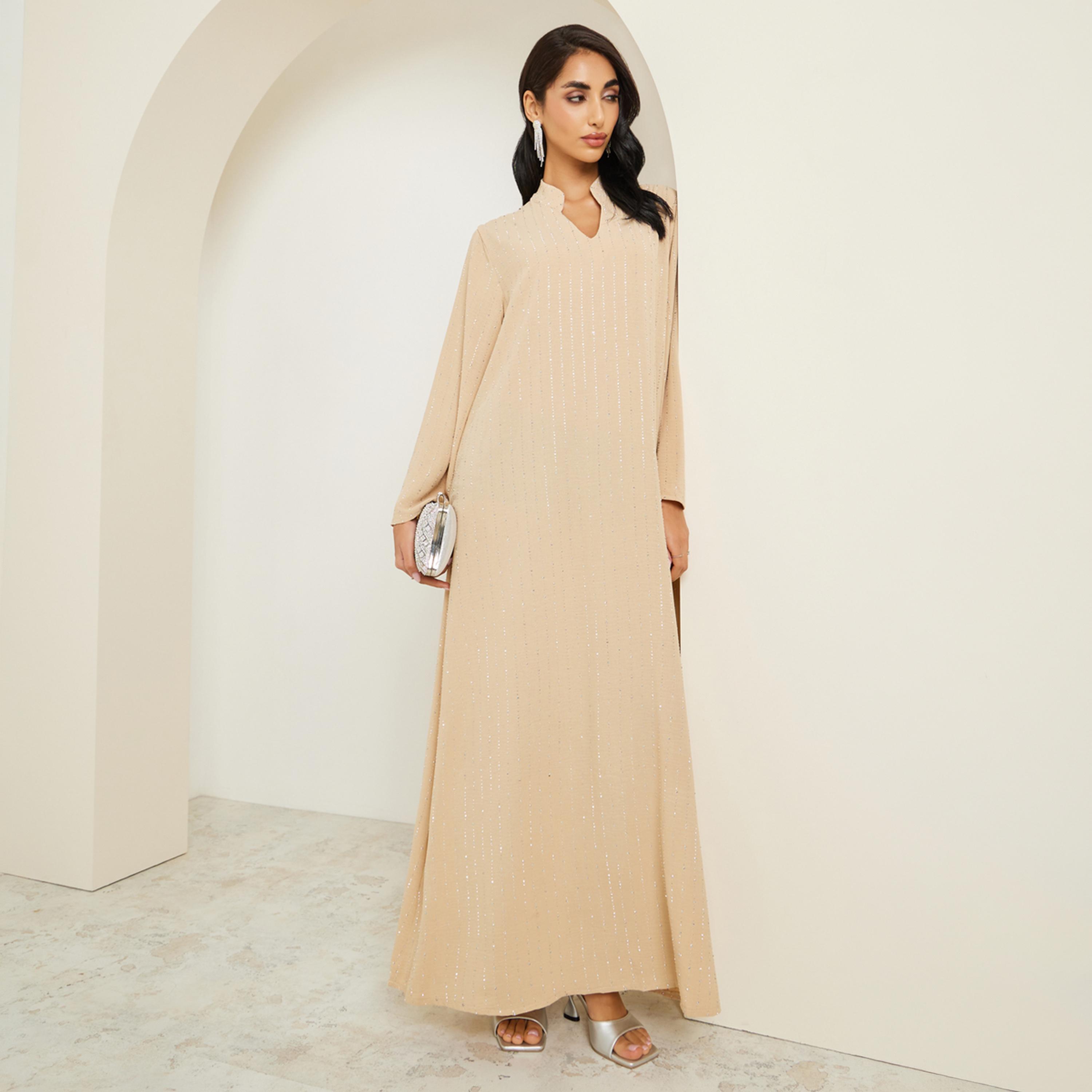 جلابية بياقة قائمة مزينة بالكريستال-women-arabicclothing-jalabiyas-image-1