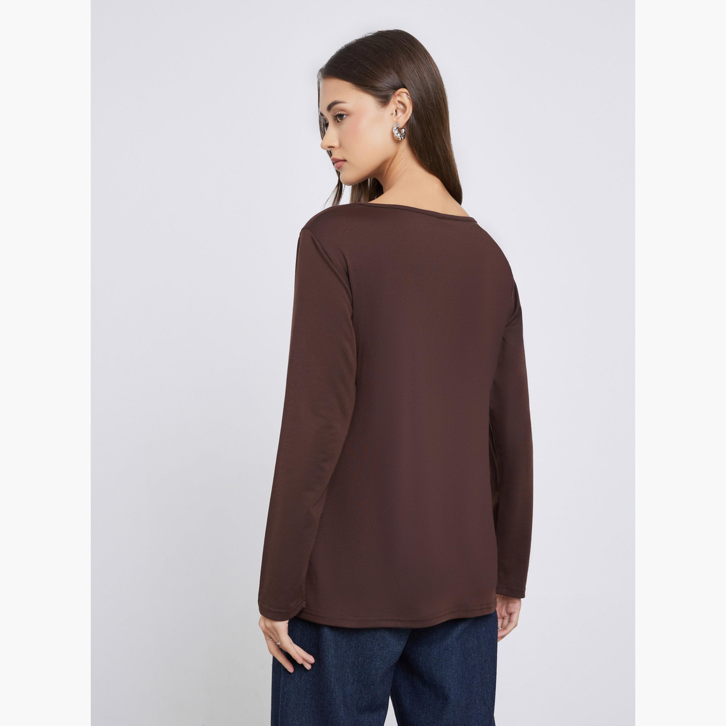Styli Solid Loose Knitted Top with Drawstrings-women-clothing-tshirts-image-4