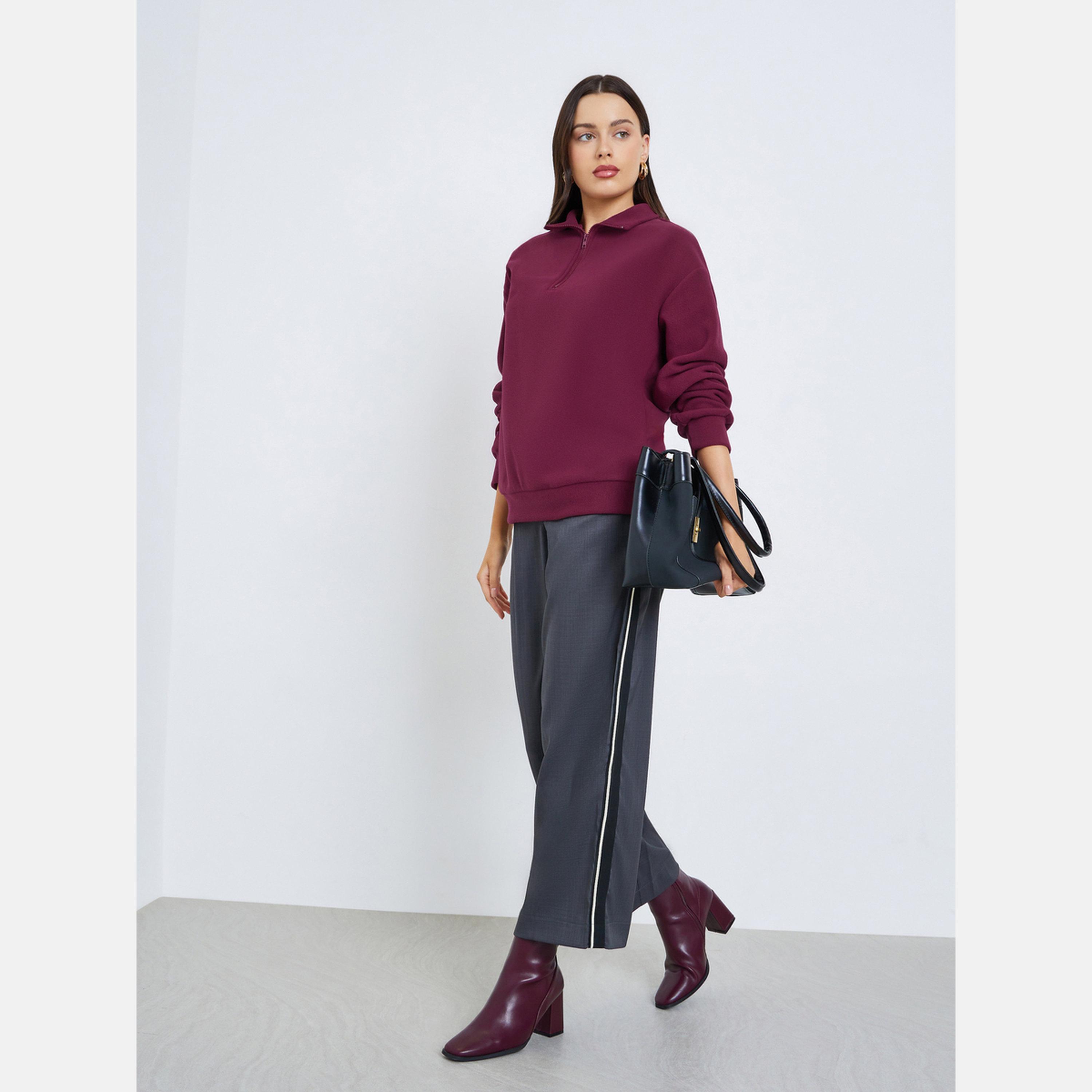 Styli Solid Collared Long Sleeves Women's Sweatshirt-women-winterwear-hoodiesandsweatshirts-sweatshirts-image-2
