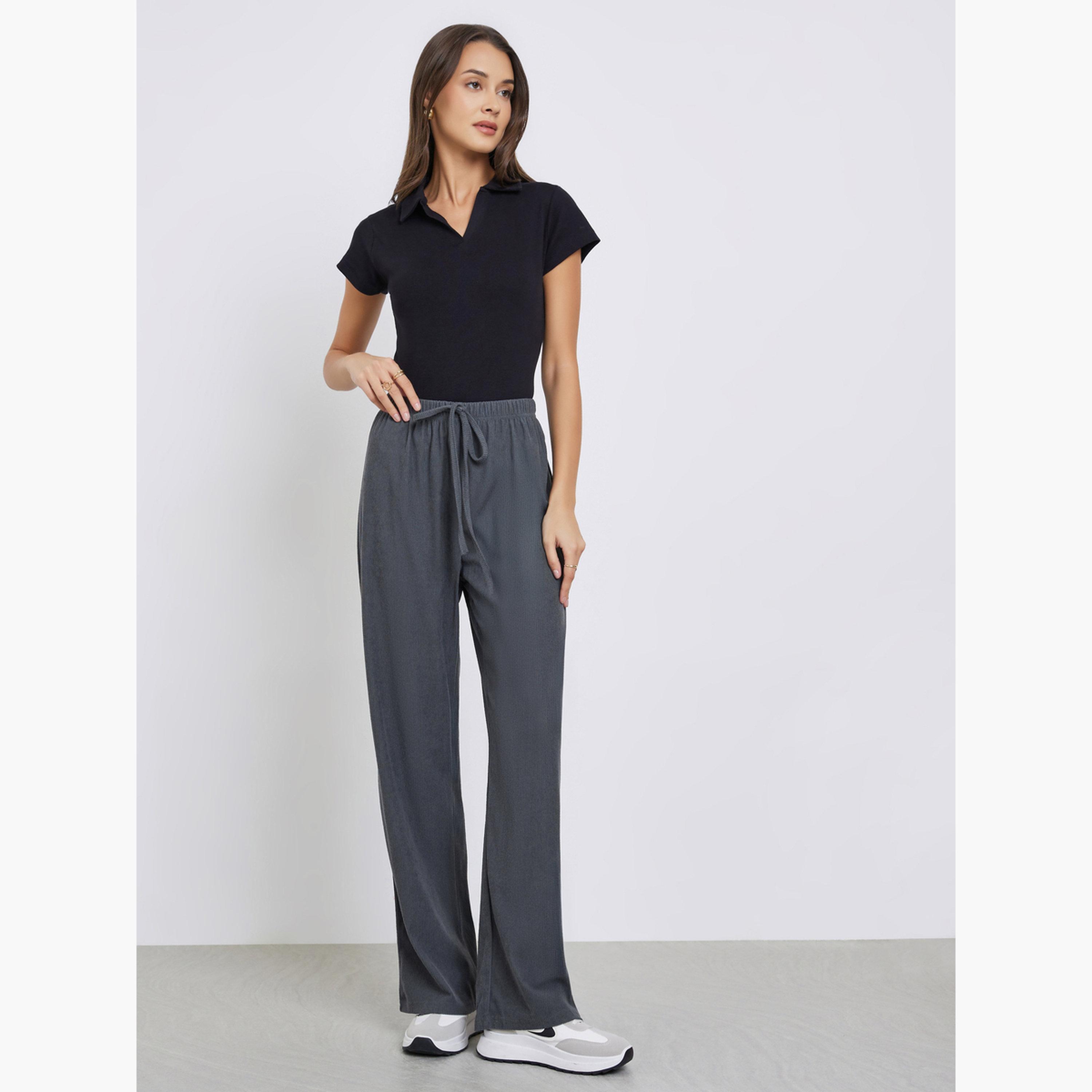 ستايلي - بنطال رمادي واسع الساق من قماش مخملي-women-clothing-bottoms-trousers-image-2