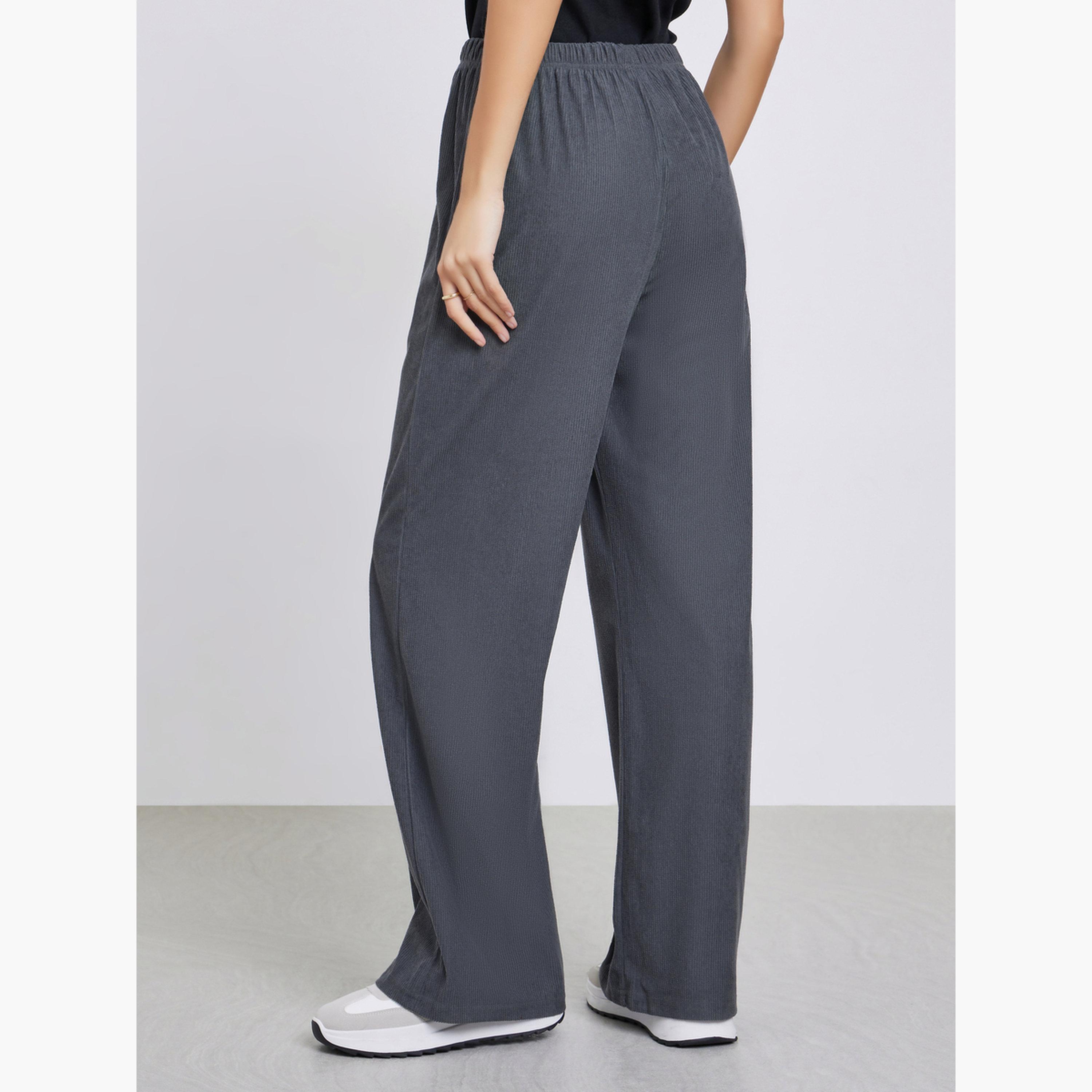 ستايلي - بنطال رمادي واسع الساق من قماش مخملي-women-clothing-bottoms-trousers-image-4