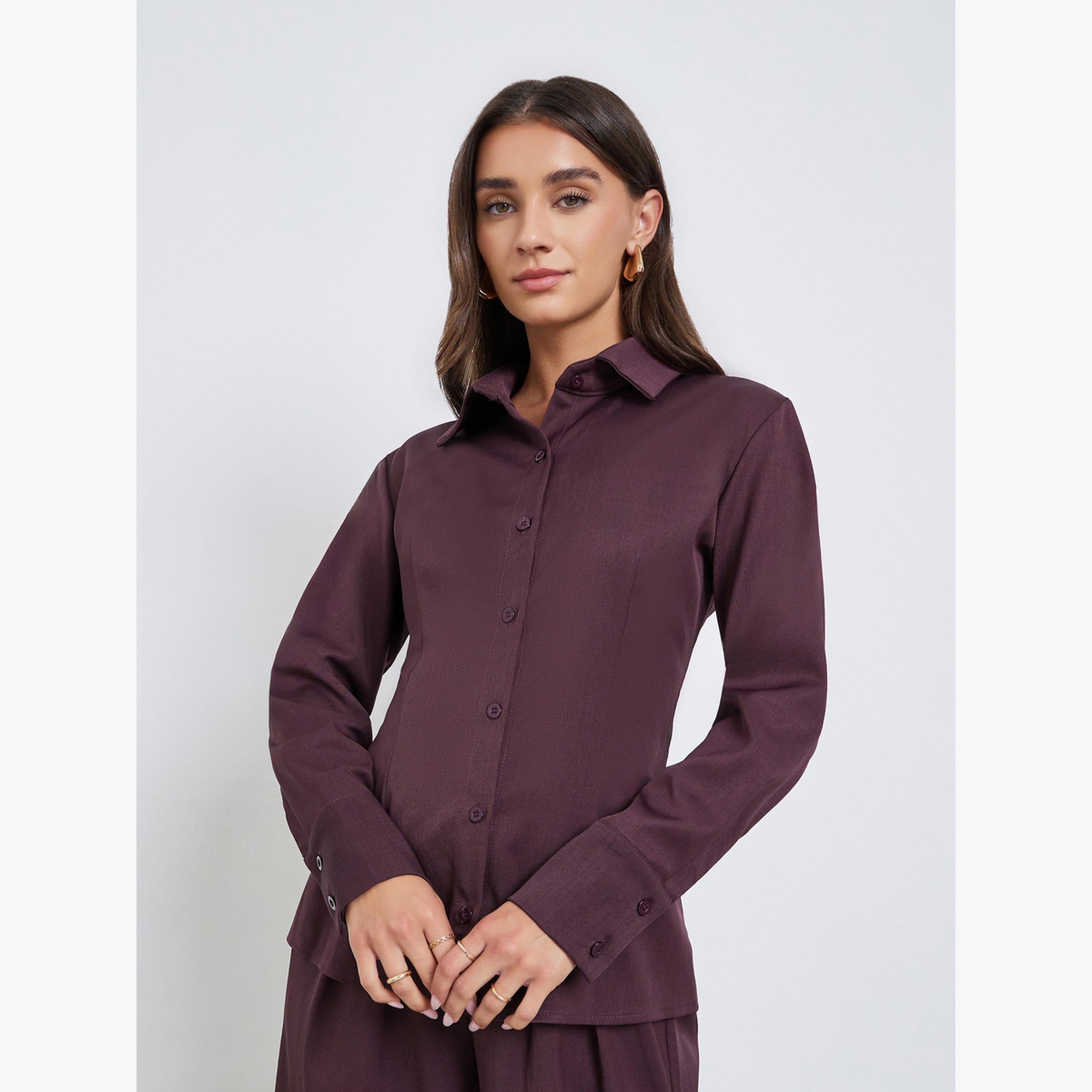 طقم منسق من قميص سادة وبنطال بأرجل واسعة-women-clothing-coordsets-image-2
