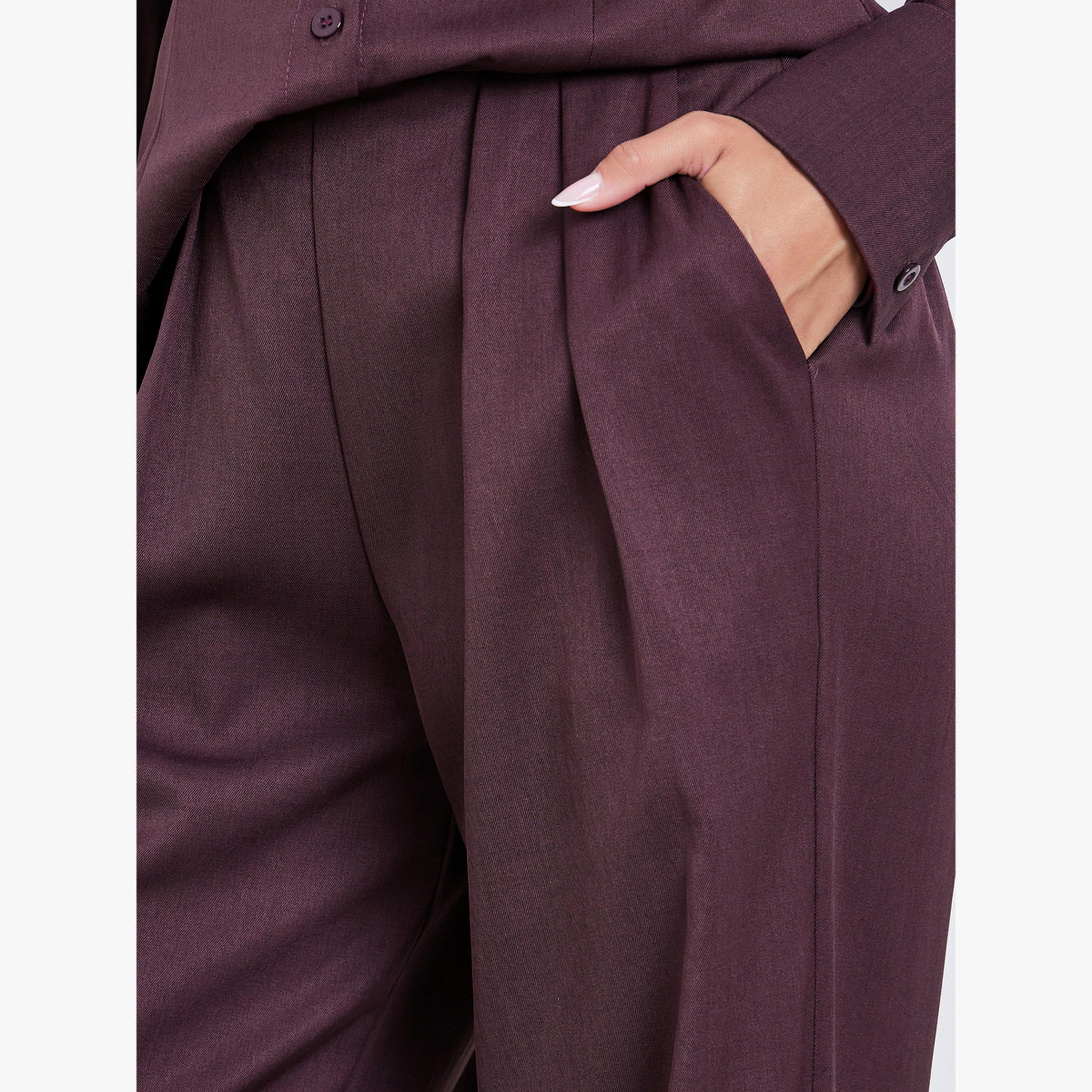 طقم منسق من قميص سادة وبنطال بأرجل واسعة-women-clothing-coordsets-image-4