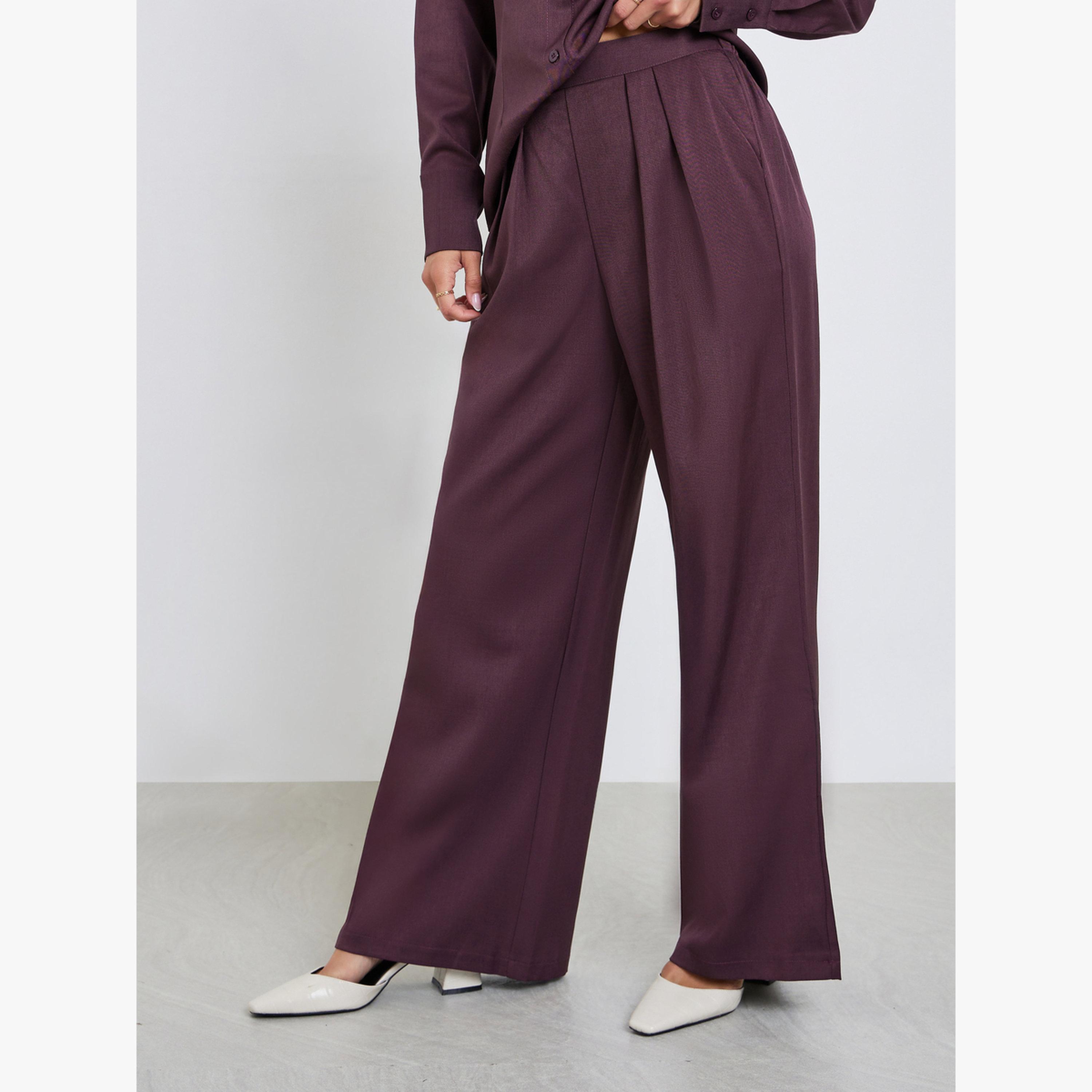 طقم منسق من قميص سادة وبنطال بأرجل واسعة-women-clothing-coordsets-image-5