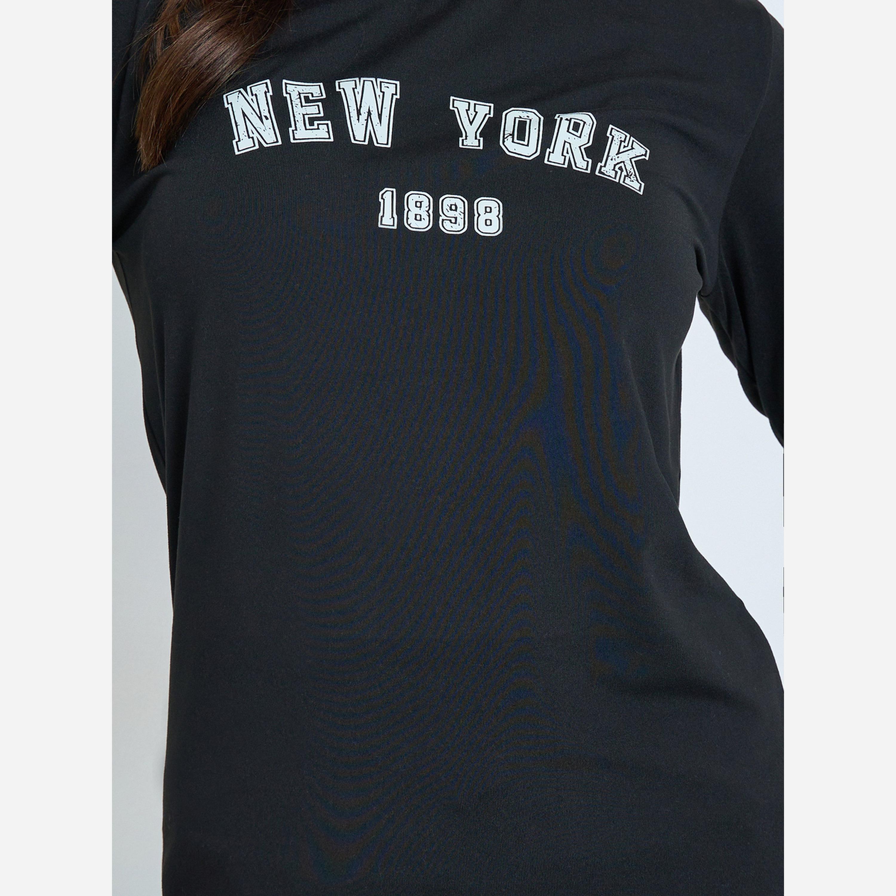 Styli Black Long Sleeve Graphic T-Shirt-women-clothing-tshirts-image-4