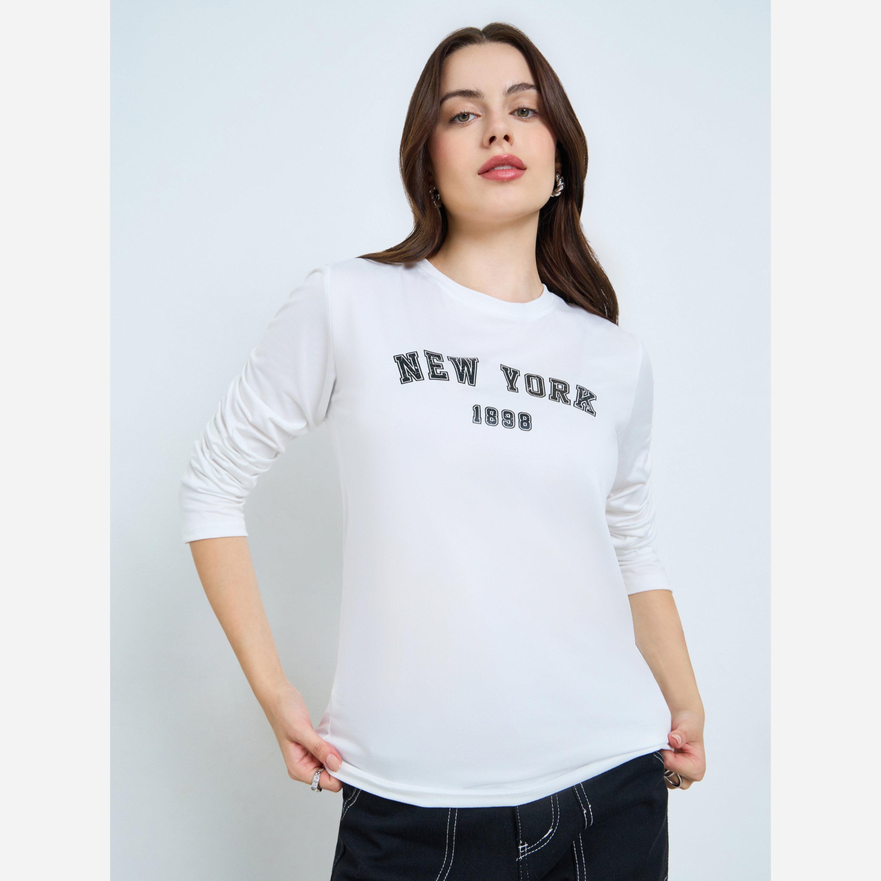 Styli White Long Sleeve Graphic T-Shirt-women-clothing-tshirts-image-1