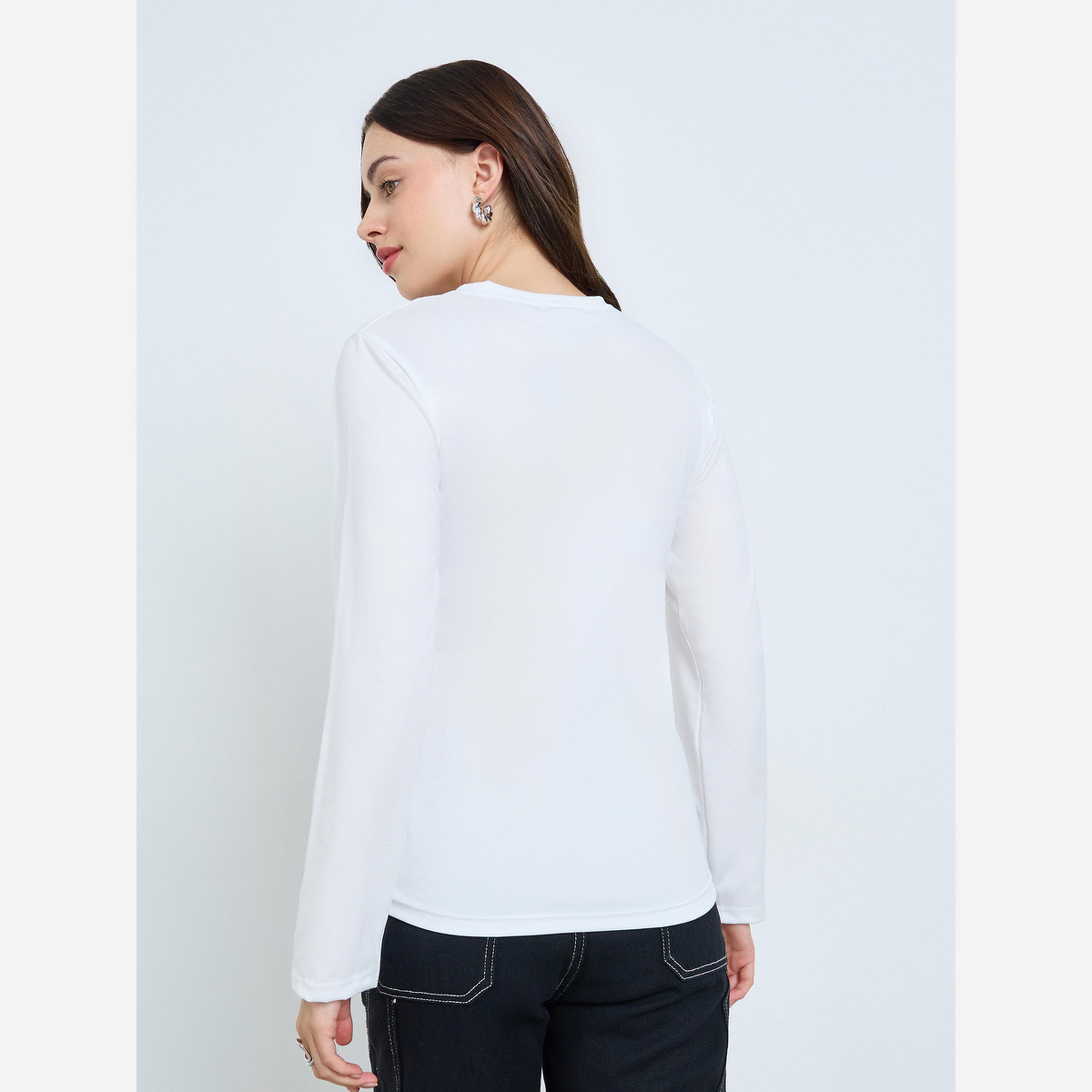 ستايلي - تيشيرت لون أبيض أكمام طويلة طبعة رسومات-women-clothing-tshirts-image-4