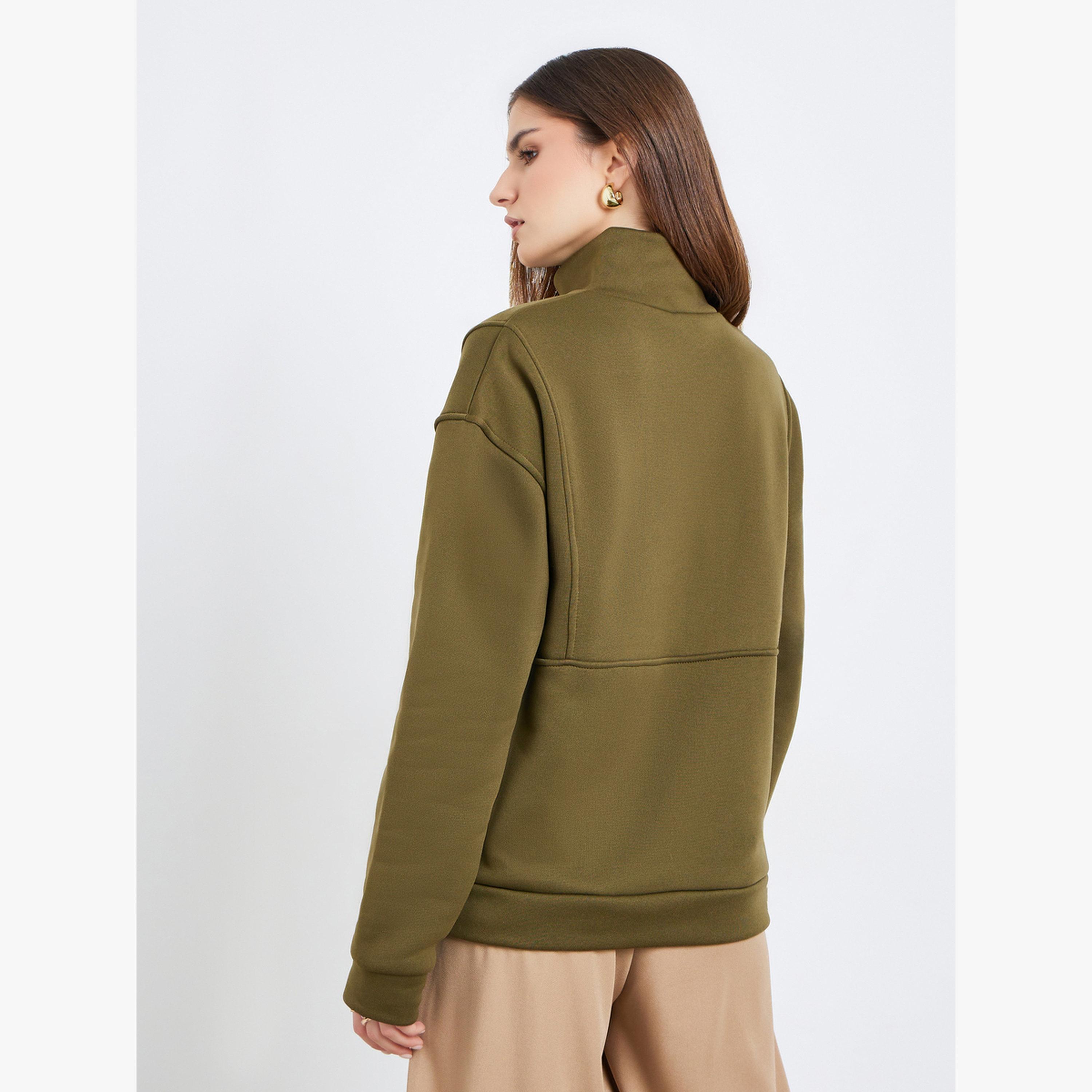 Styli Women Olive Green Zip-Neck Sweatshirt-women-clothing-hoodiesandsweatshirts-sweatshirts-image-5