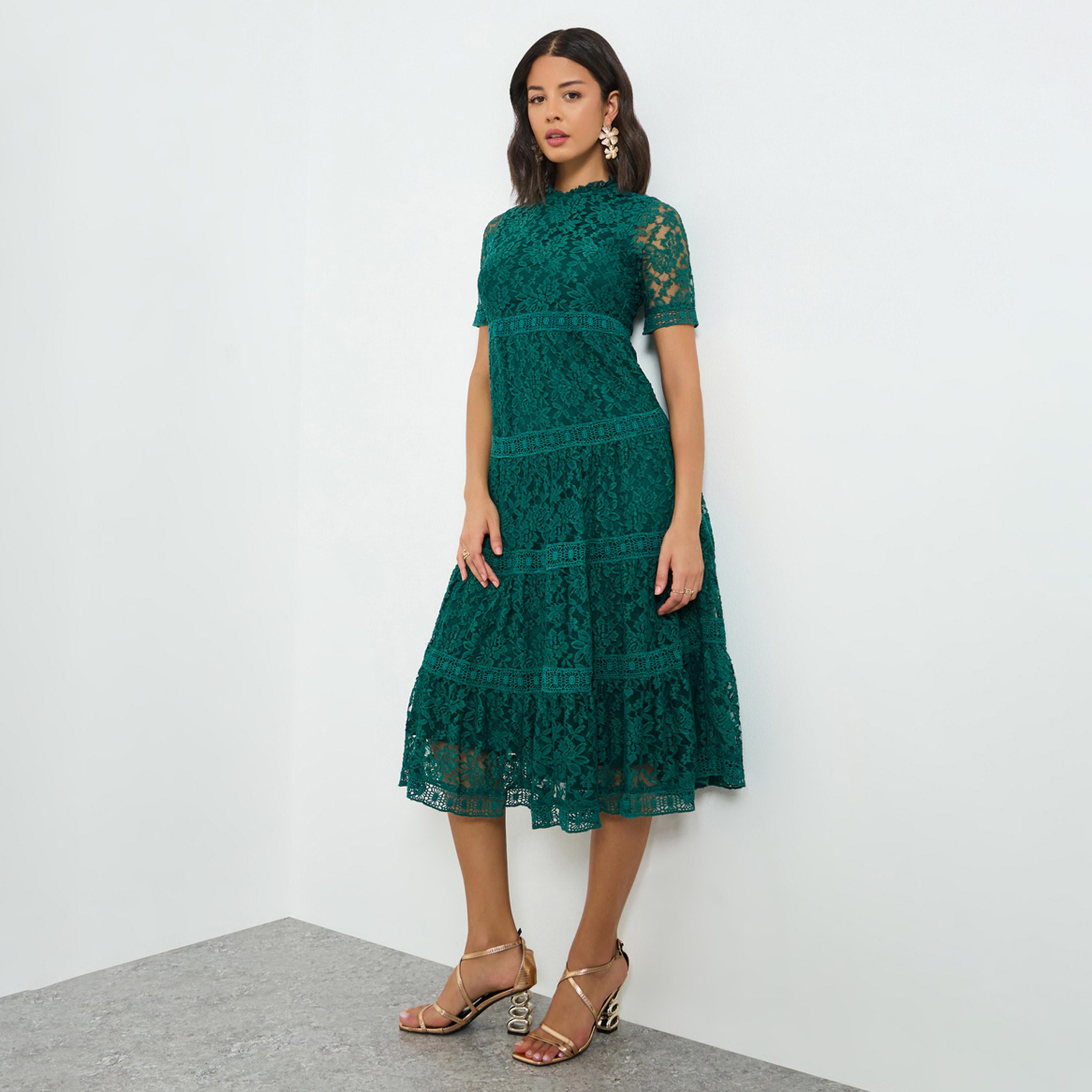 Styli Green Lace Tiered Midi Dress-women-clothing-dresses-image-1