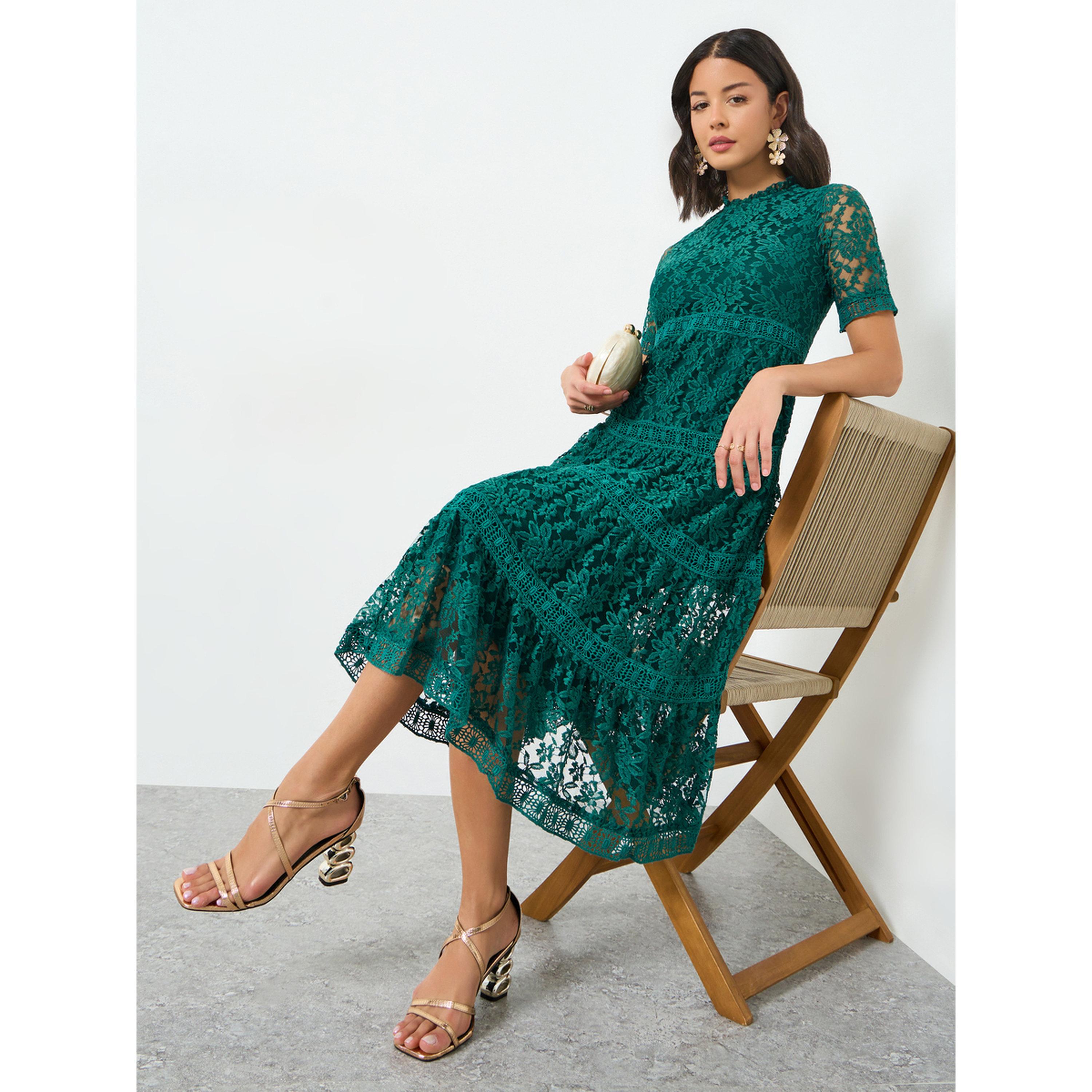 Styli Green Lace Tiered Midi Dress-women-clothing-dresses-image-3
