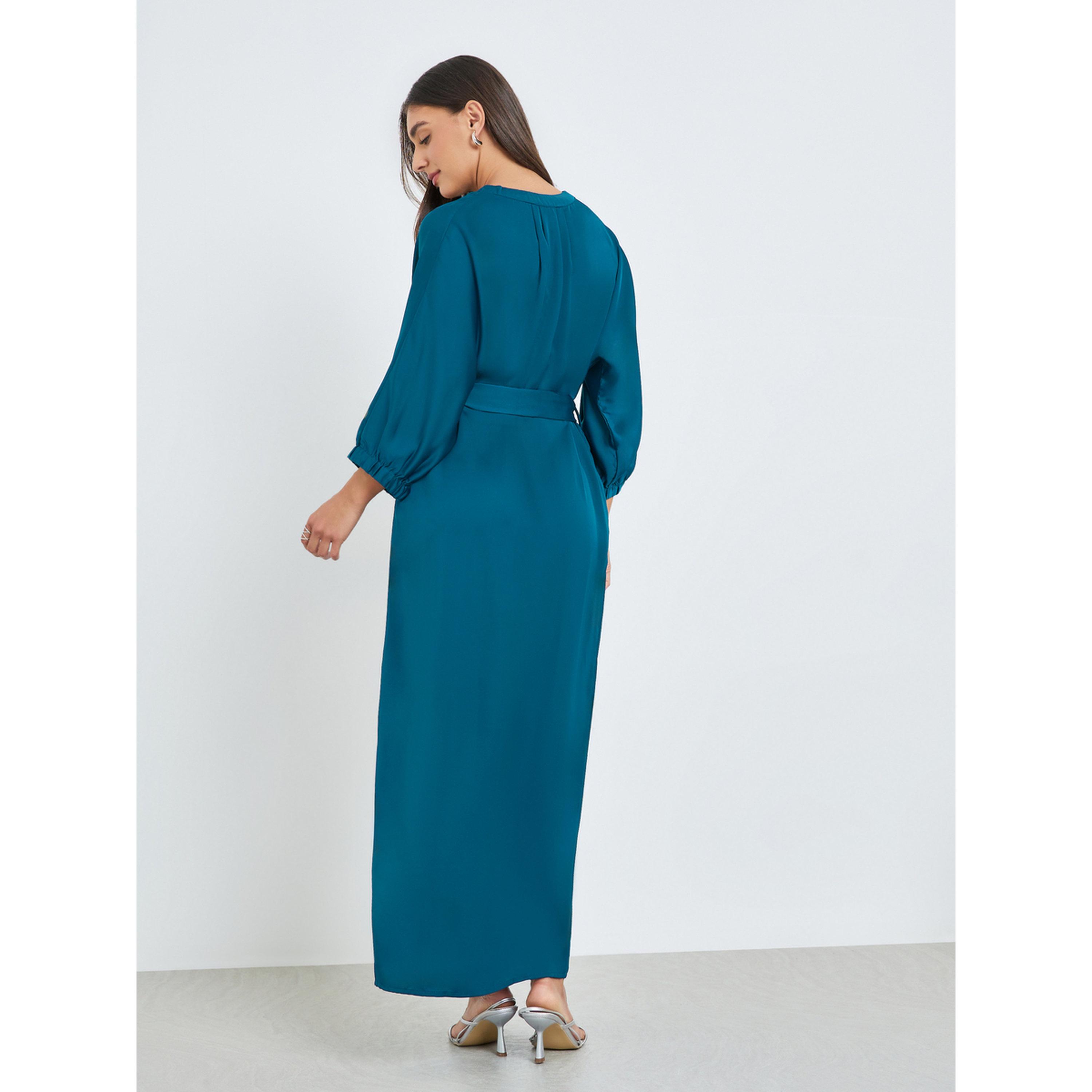 فستان طويل قميص ستان مع حزام ربط-women-clothing-dresses-image-4