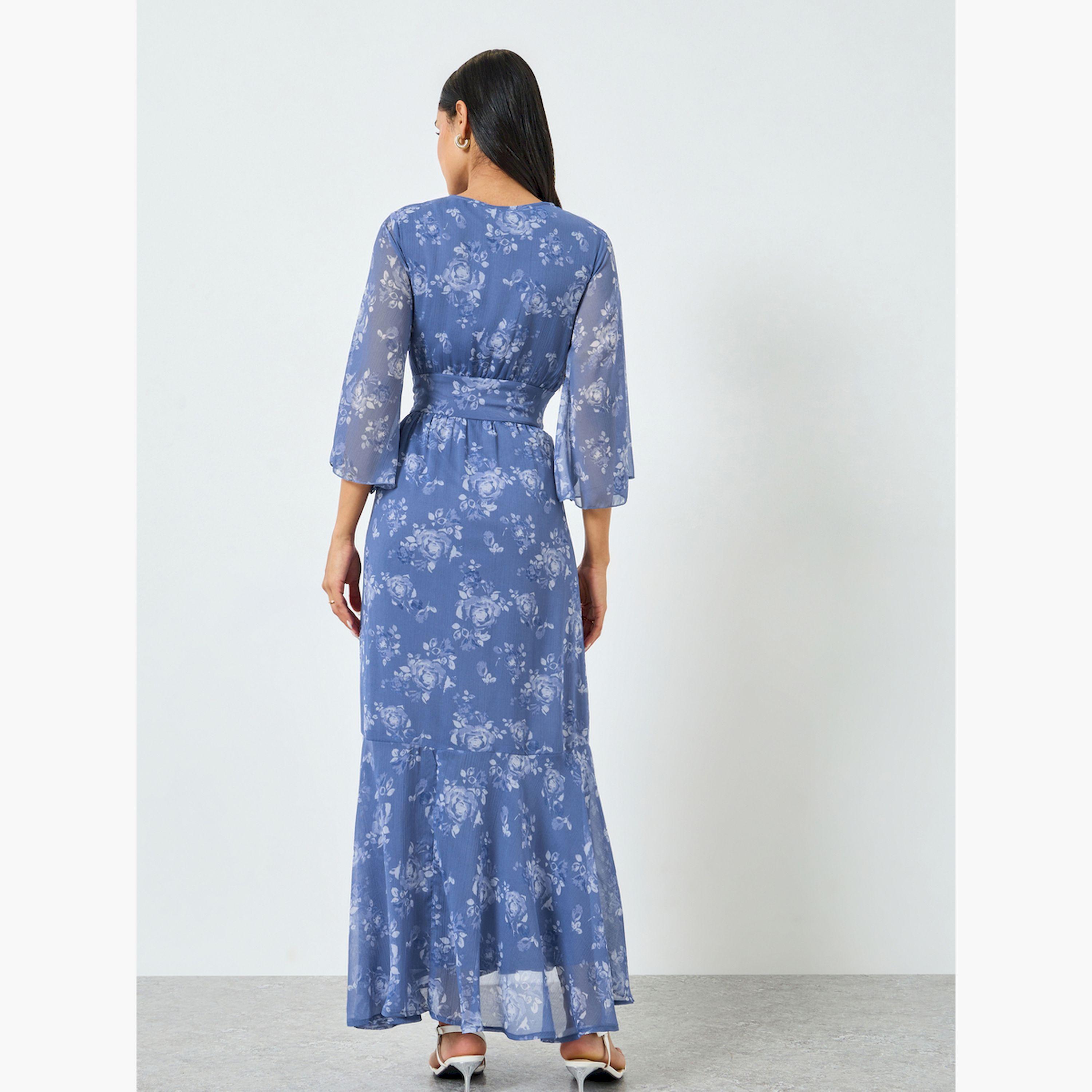 فستان طويل أزرق بطبعة زهور وقصة ميرميد-women-clothing-dresses-image-4