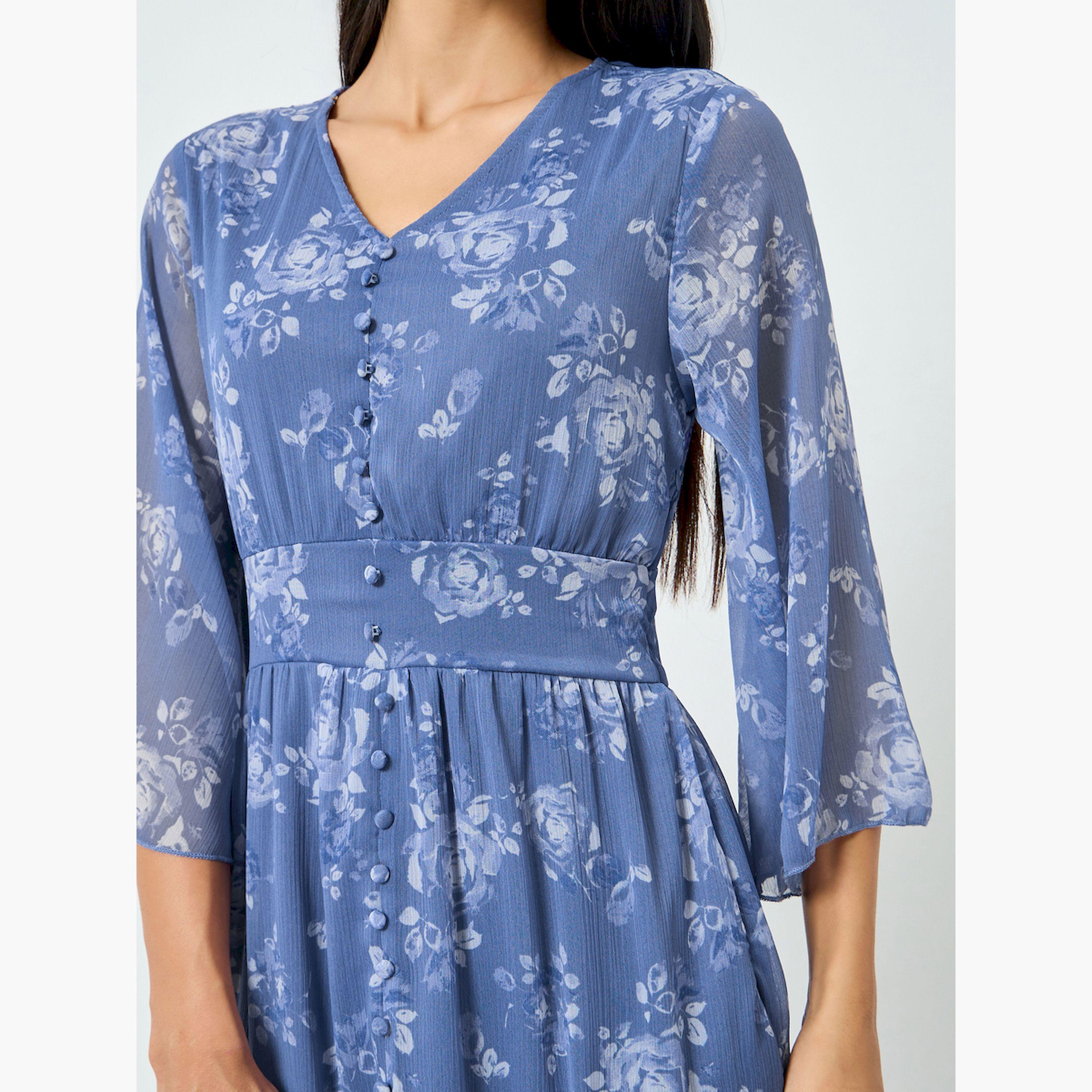 فستان طويل أزرق بطبعة زهور وقصة ميرميد-women-clothing-dresses-image-5