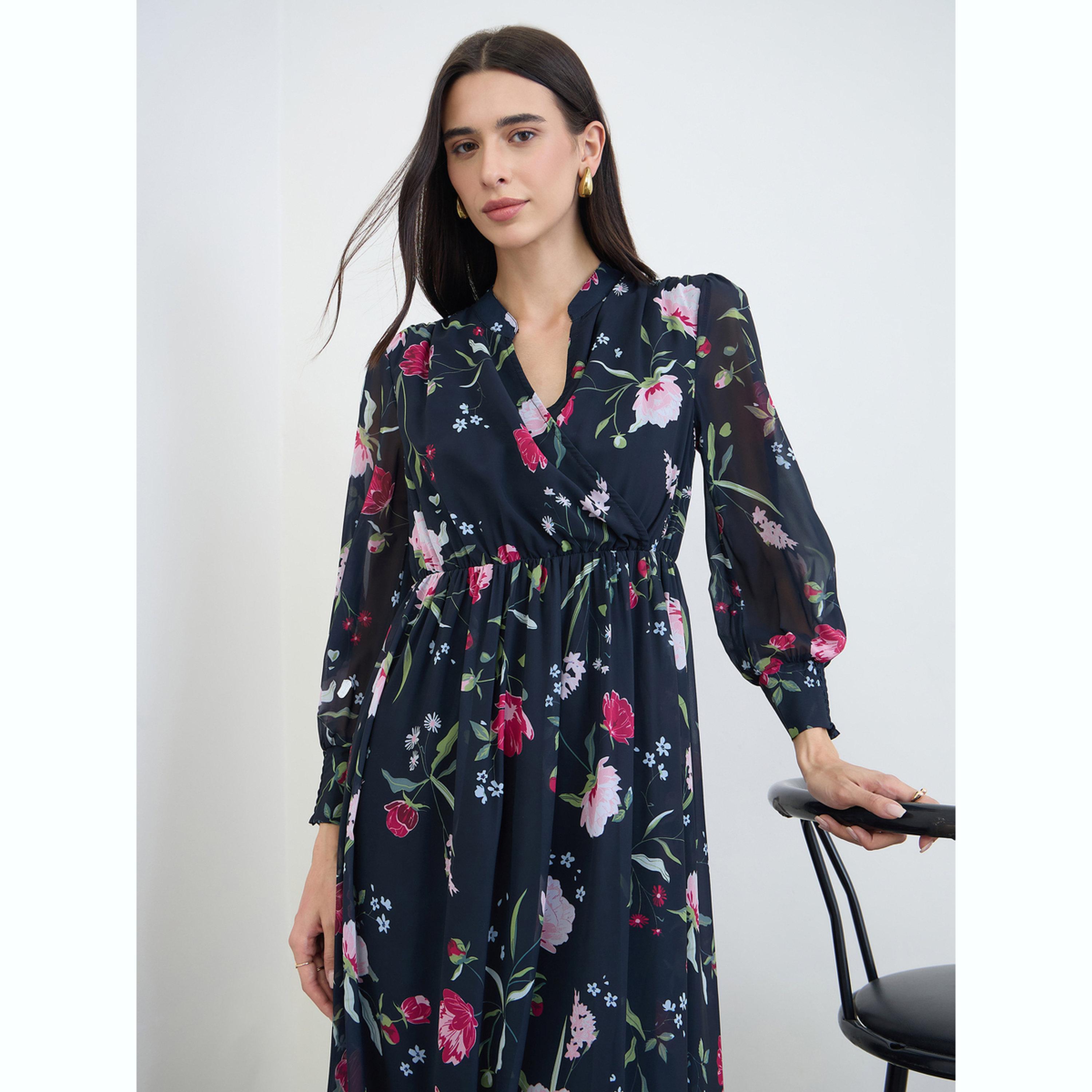 فستان طويل بأكمام طويلة ونقشة زهور أزرق داكن-women-clothing-dresses-image-3