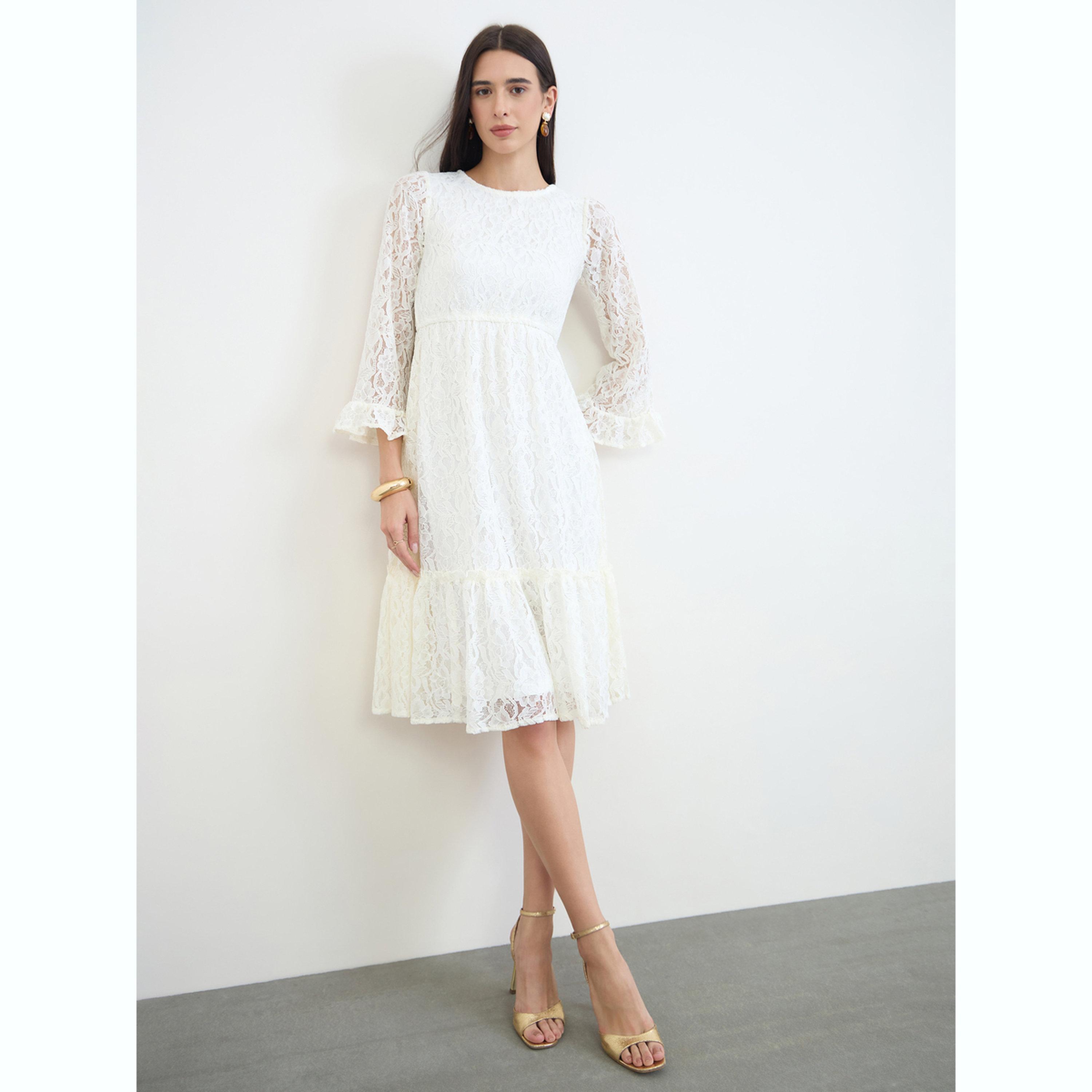 Styli Off White Lace Bell Sleeves A-Line Midi Dress-women-clothing-dresses-image-2
