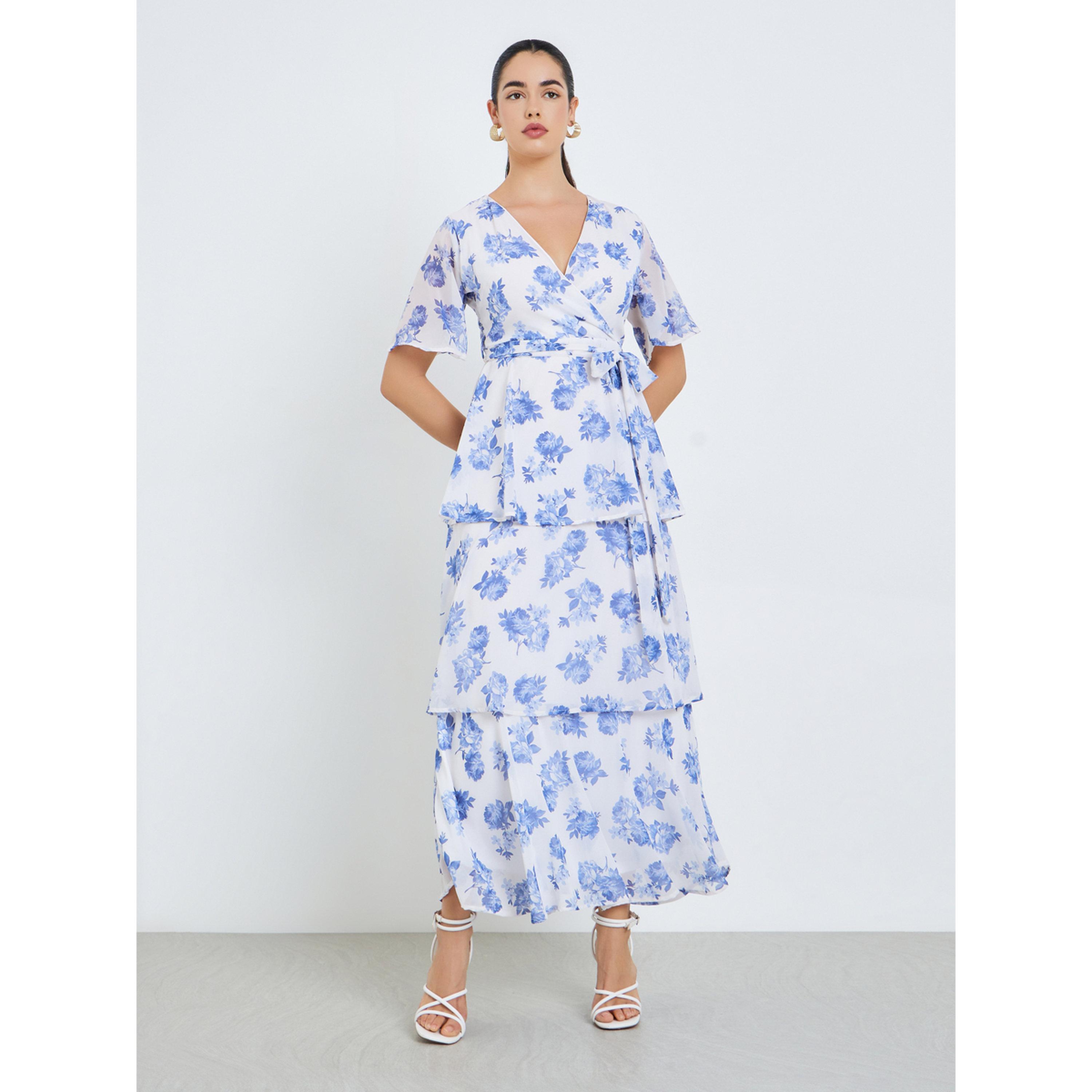 فستان طويل بطبعة زهور وكسرات-women-clothing-dresses-image-1
