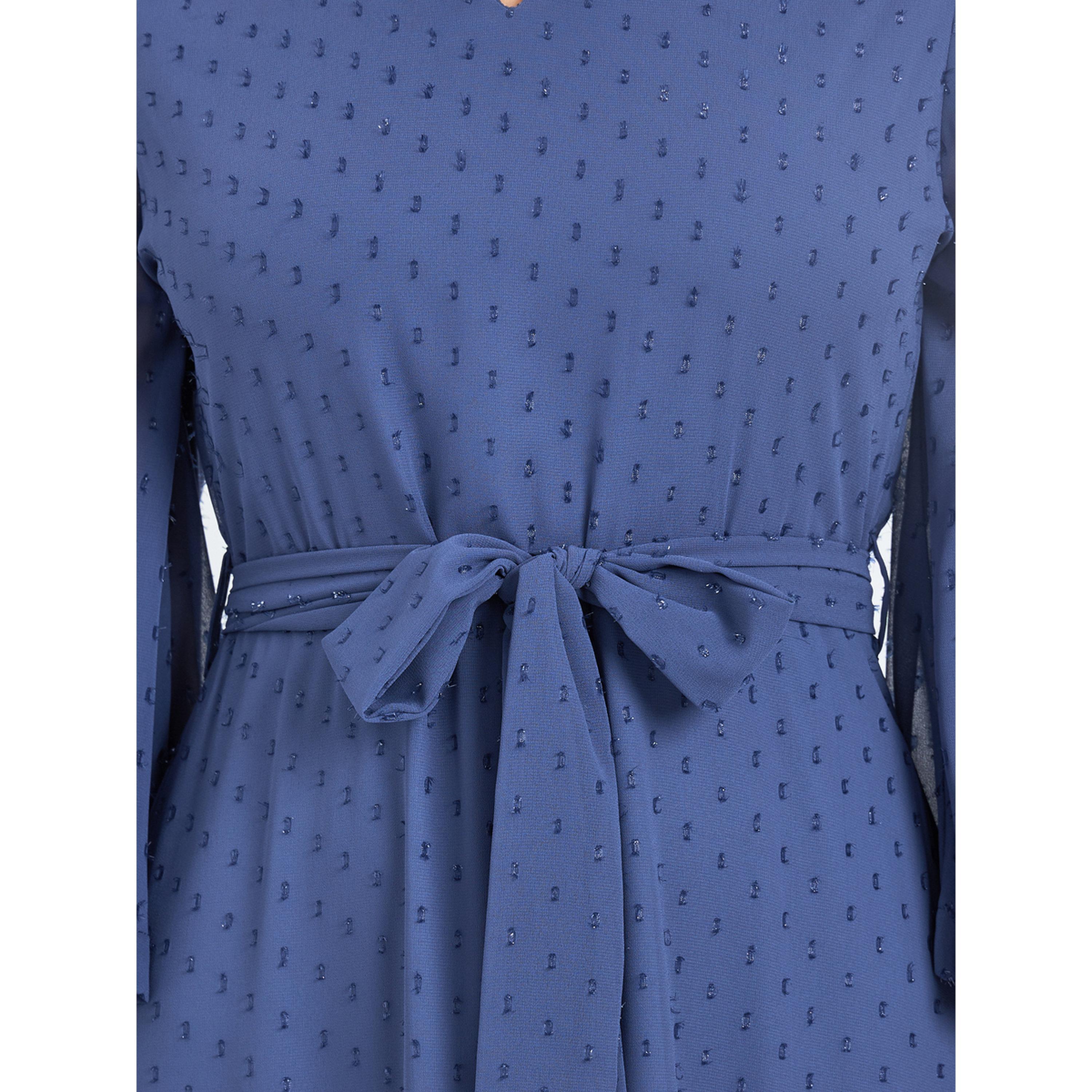 Styli Women Blue Textured Collared A-Line Maxi Dress-women-clothing-dresses-image-5