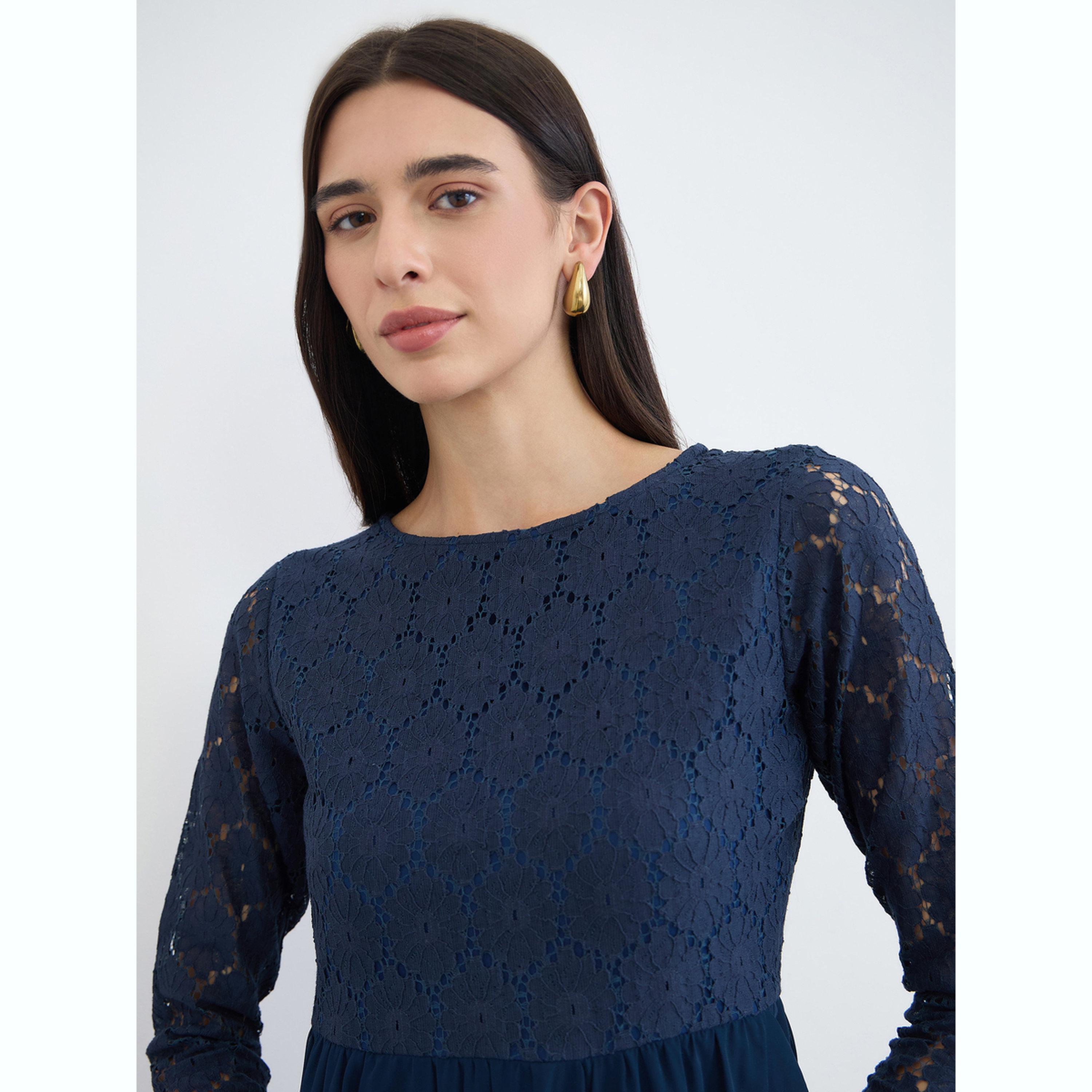 Styli Navy Blue Lace Sleeves A-Line Maxi Dress-women-clothing-dresses-image-4