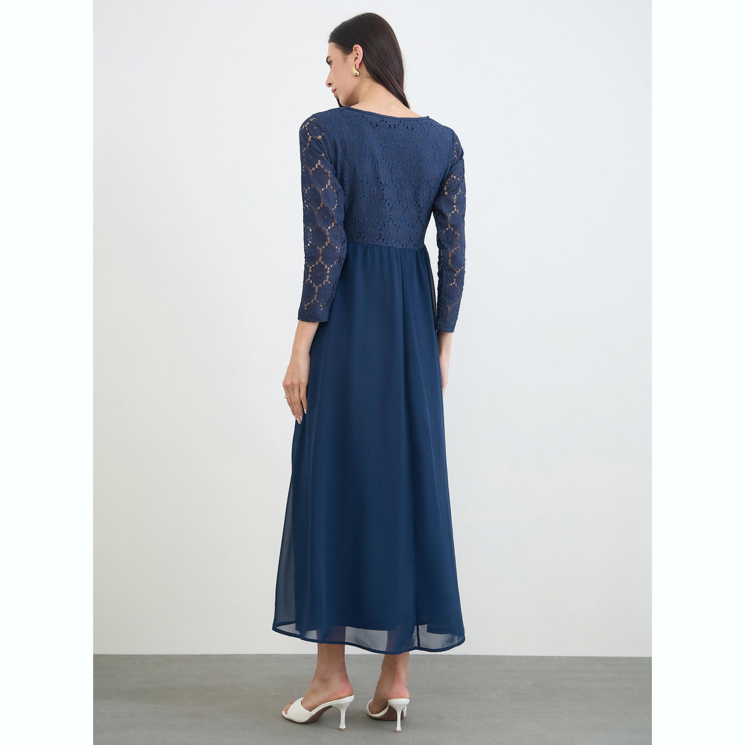 Styli Navy Blue Lace Sleeves A-Line Maxi Dress-women-clothing-dresses-image-5