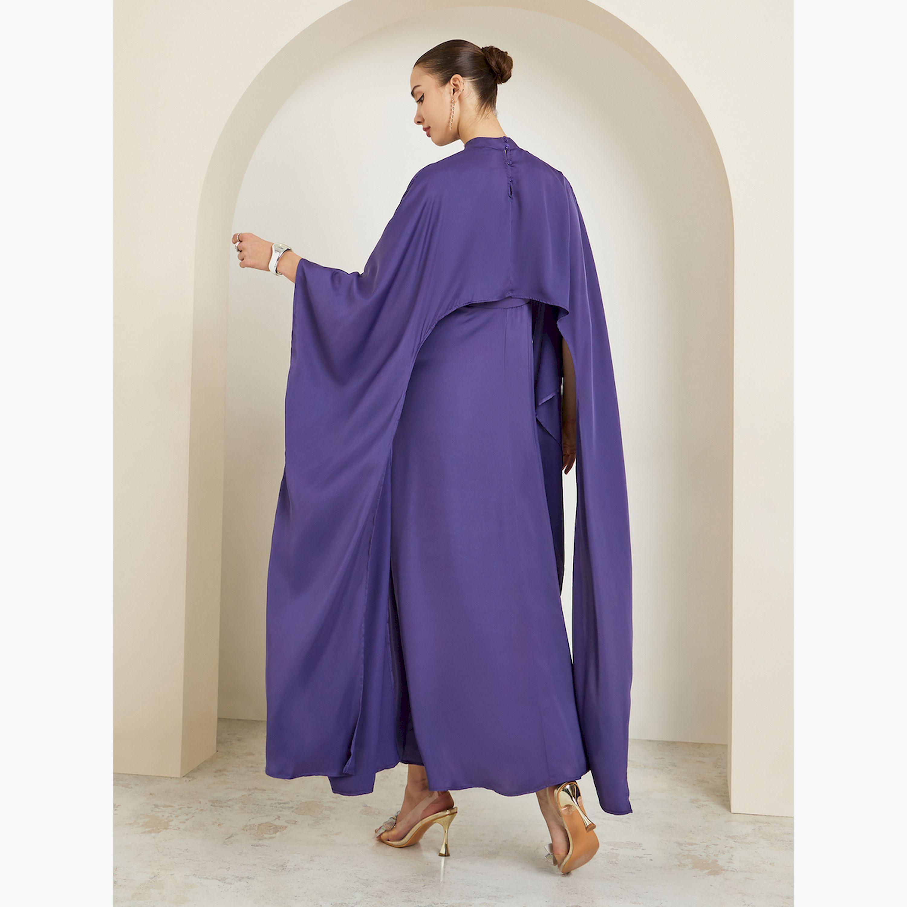 فستان طويل بحافة واسعة ساتان بأكمام كيب-women-clothing-dresses-image-4