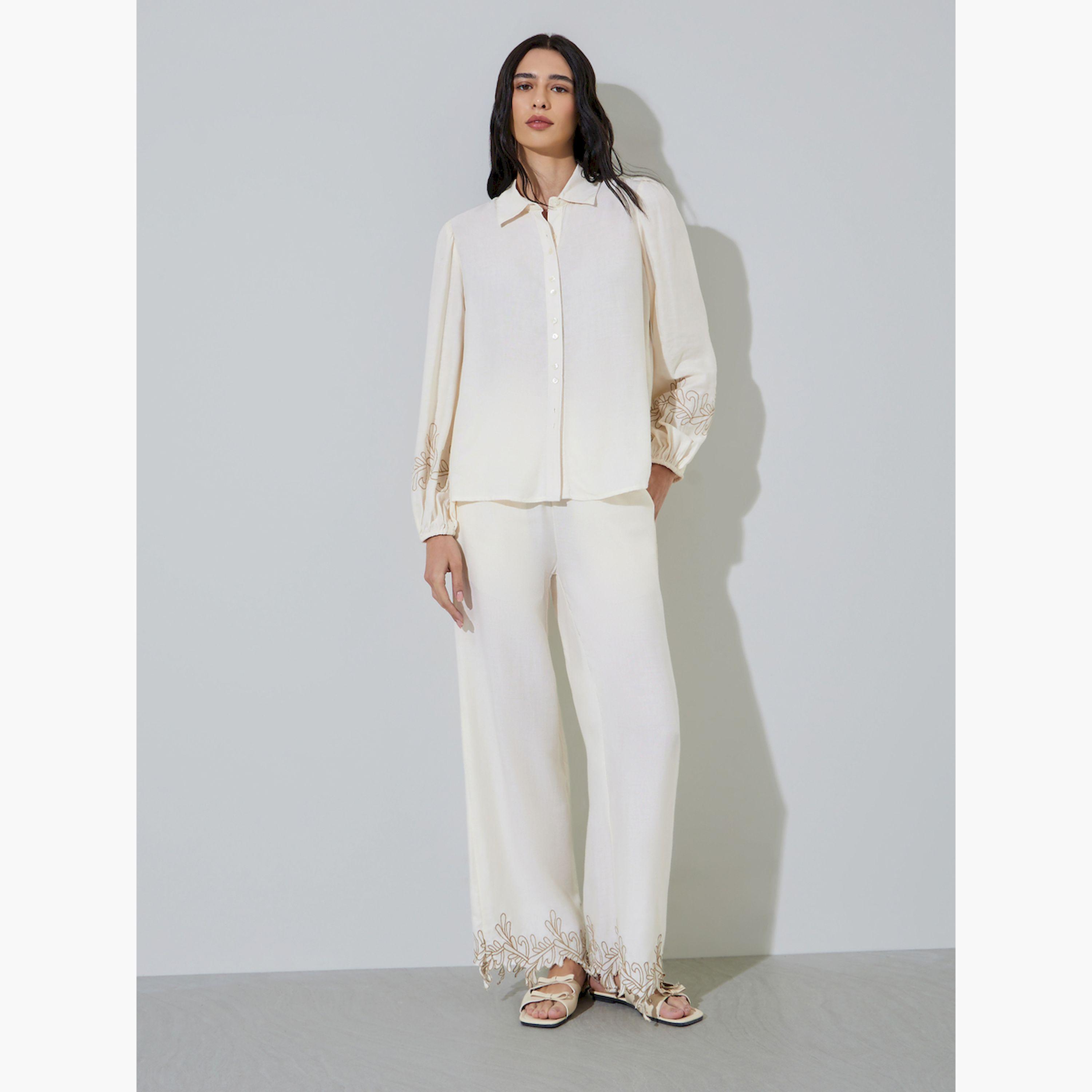 Styli Off White Embroidered Cuff Sleeve Shirt-women-clothing-shirtsandblouses-shirts-image-2