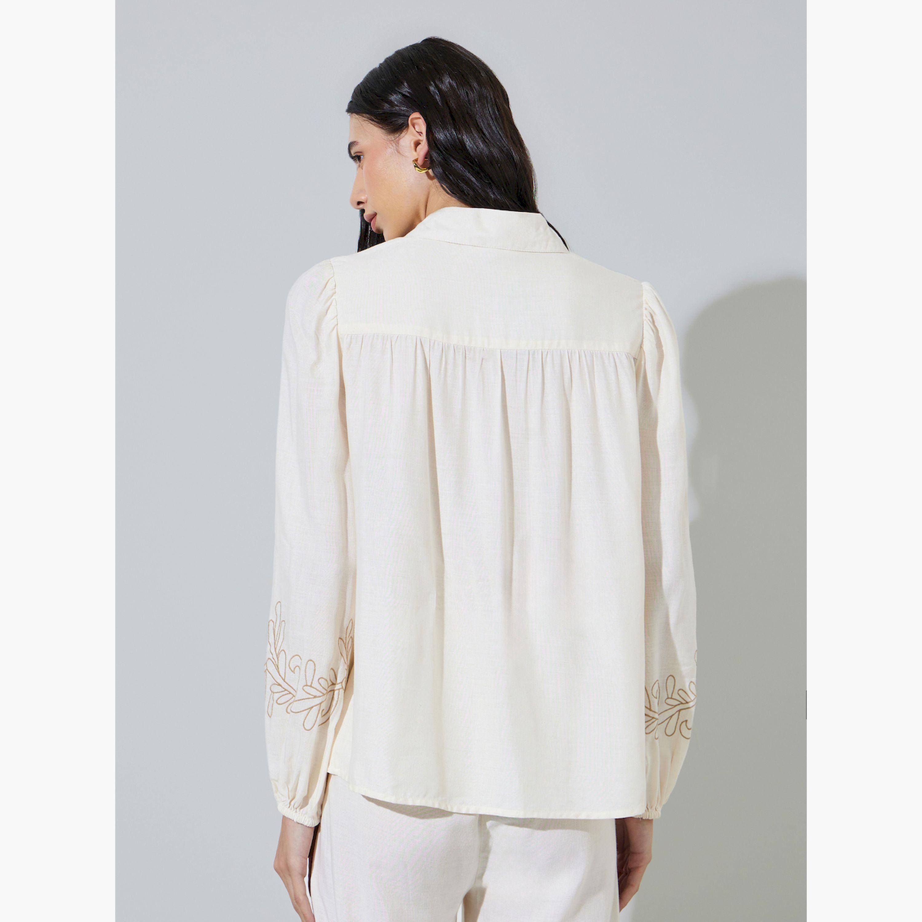 Styli Off White Embroidered Cuff Sleeve Shirt-women-clothing-shirtsandblouses-shirts-image-3