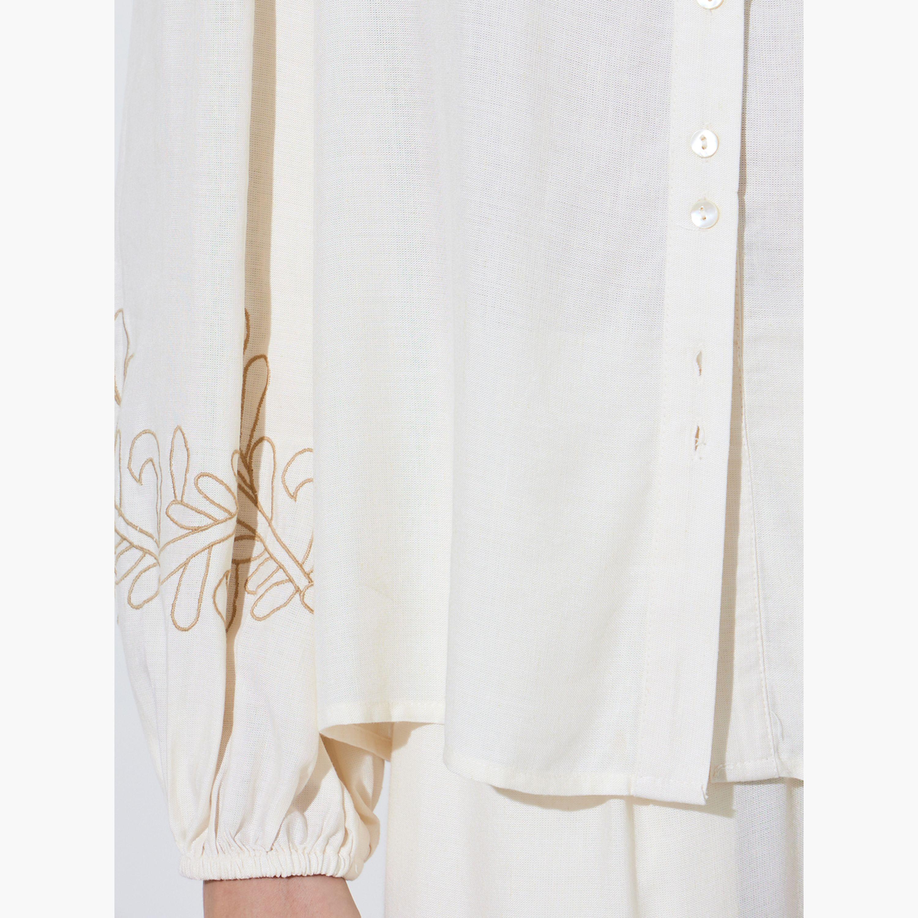 Styli Off White Embroidered Cuff Sleeve Shirt-women-clothing-shirtsandblouses-shirts-image-4