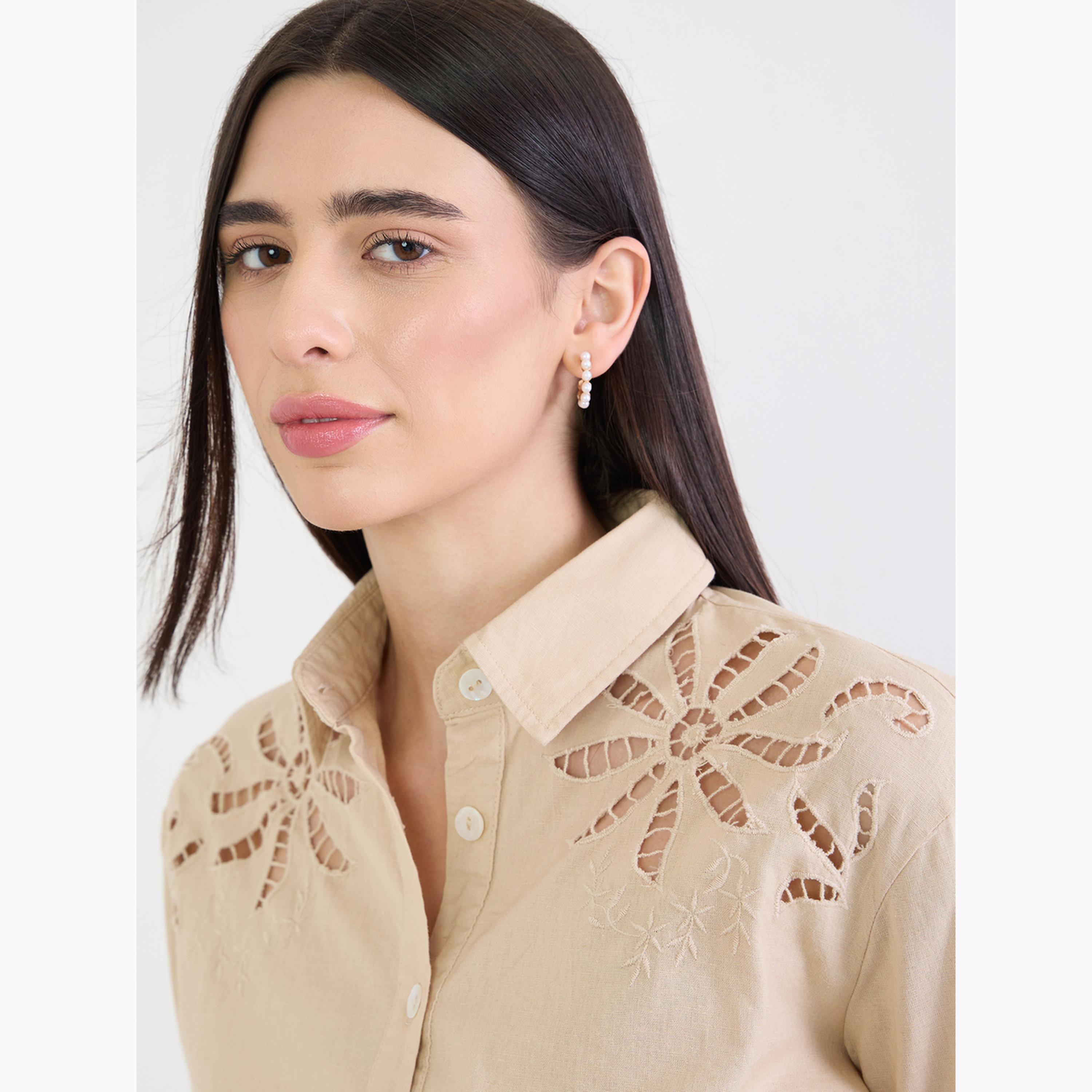 Styli Beige Embroidered Oversized Eyelet Shirt-women-clothing-shirtsandblouses-shirts-image-6