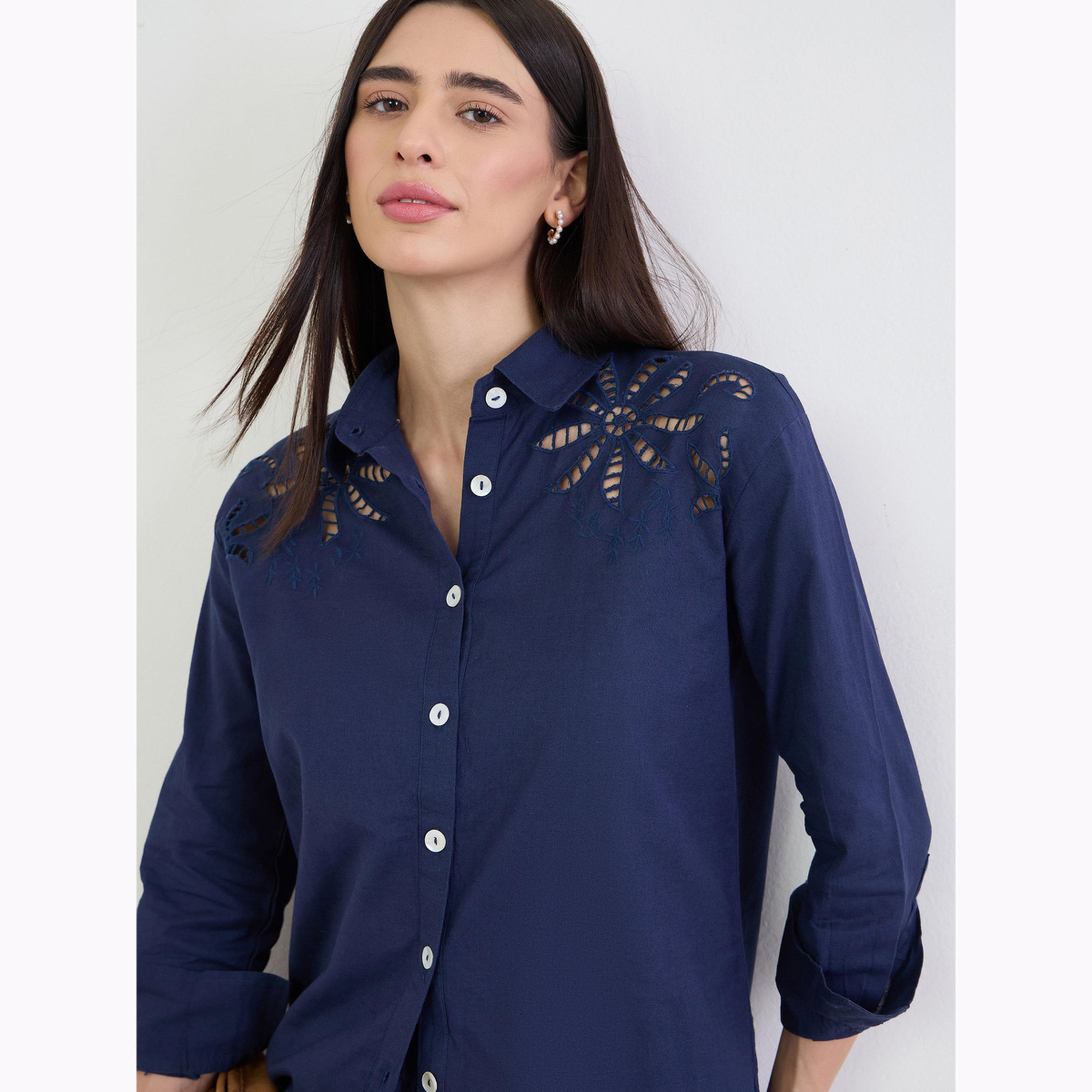 قميص كحلي مطرز بقصة واسعة وتصميم مخرم-women-clothing-shirtsandblouses-shirts-image-4